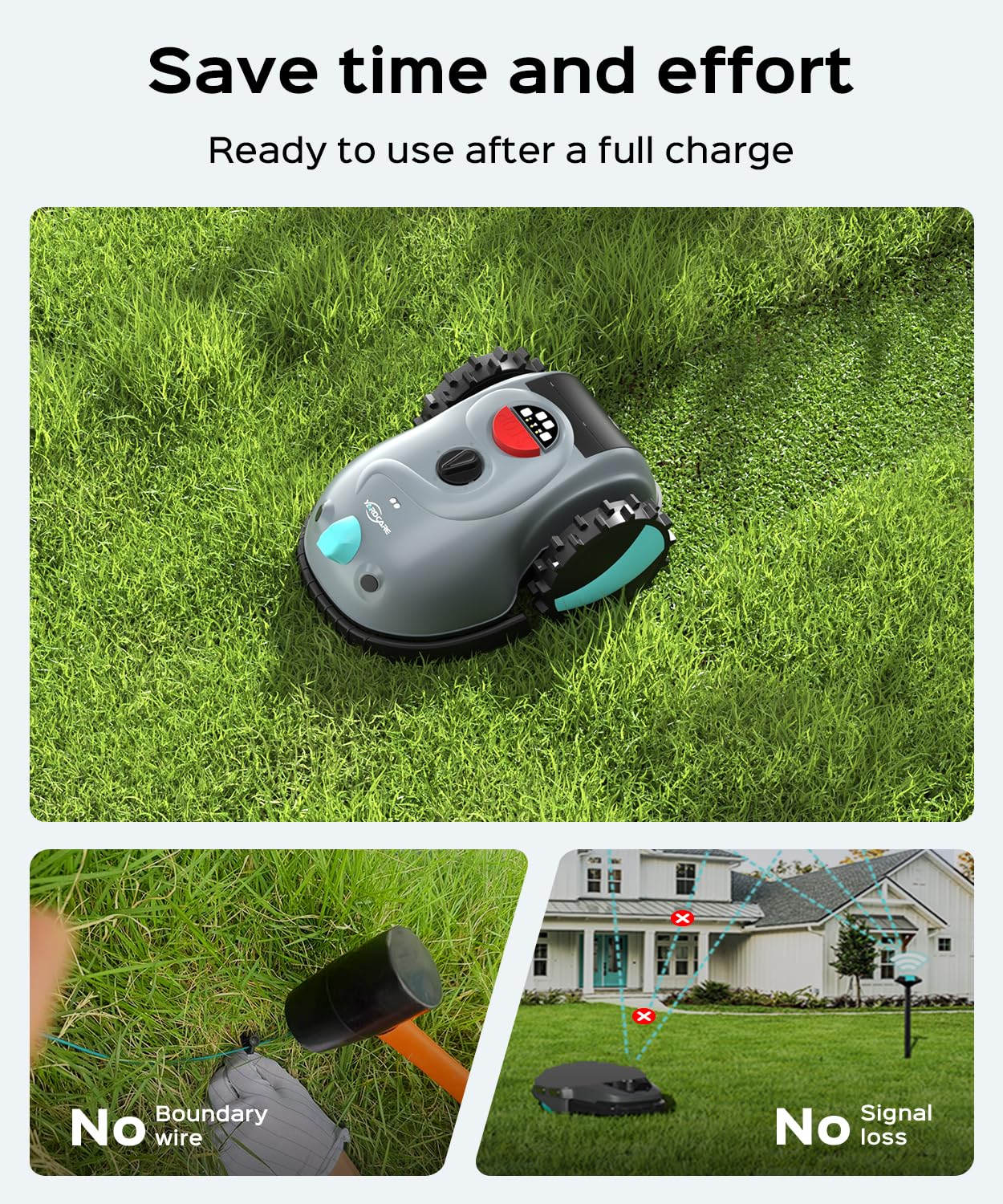 YARDCARE V100 Robot Lawn Mower with HD Vision Navigation, Smart Obstacle Detection, Collision Sensors, Adjustable Cutting Height, Low-Noise Operation—Perfect for Small Lawns up to 1,600 sq ft.