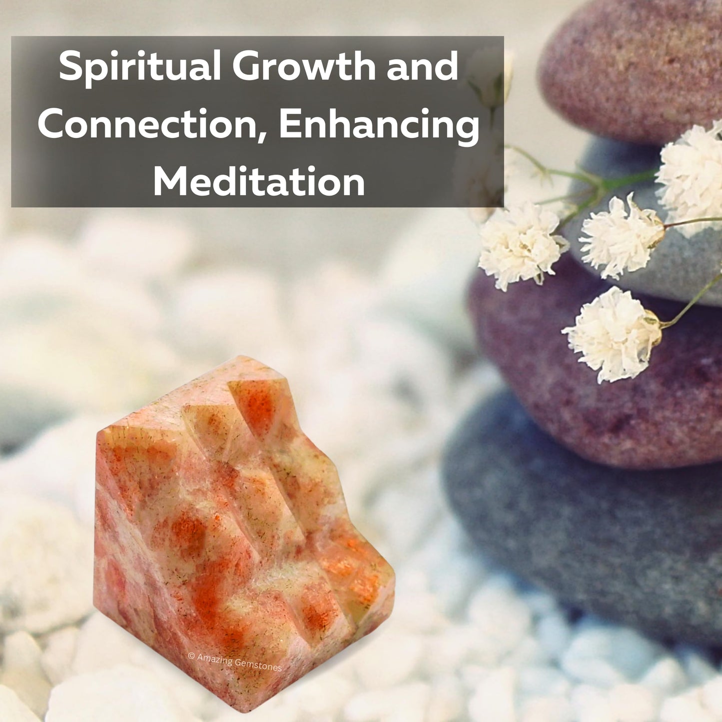 Amazing Gemstone Sunstone Crystal Pyramid with 9 Pyramid Plate Bottom - 1" Mini Pyramid Figurine of Natural Stone Pyramid for Meditation, Reiki, Chakra Balancing Vastu Pooja and Crystal Grids