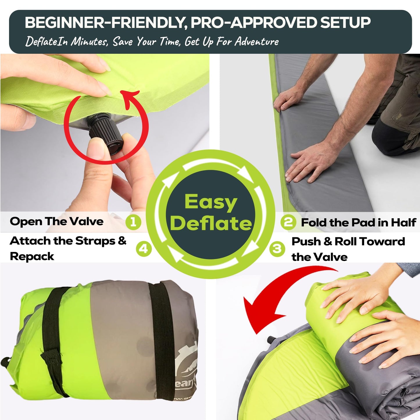 Gear Doctors Oxylus 4.3R-Value Insulated Foam Self Inflating Sleeping Pad Camping—Sleeping Pad Backpacking Air Mattress—Camping Mattress Self Inflating Camp Mat 4 Seasons Sleep Mat—Camp/Floor/Tent/Cot
