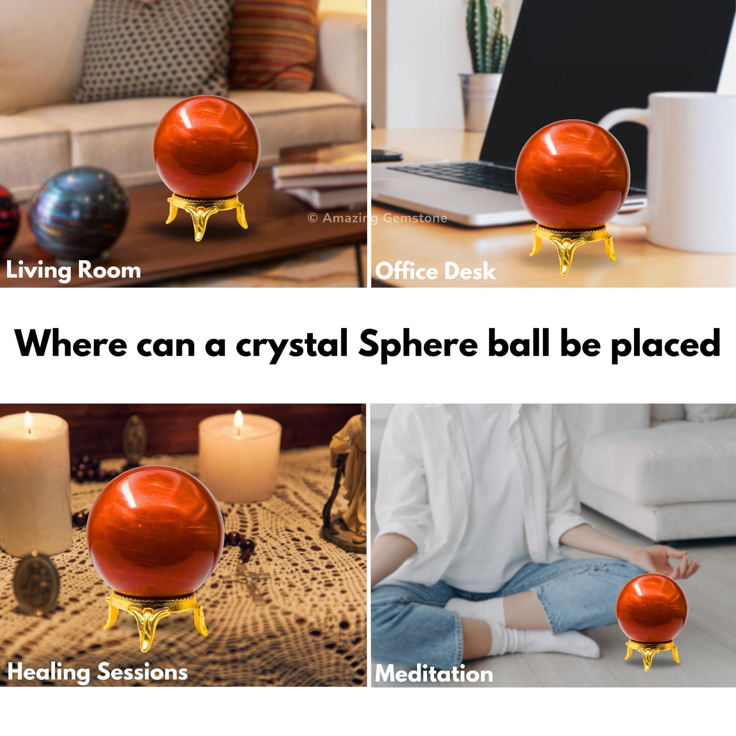 Amazing Gemstone Red Jasper Crystal Ball with Stand - 2 Inches Crystal Sphere Meditation Balls for Witchcraft and Decorative Balls