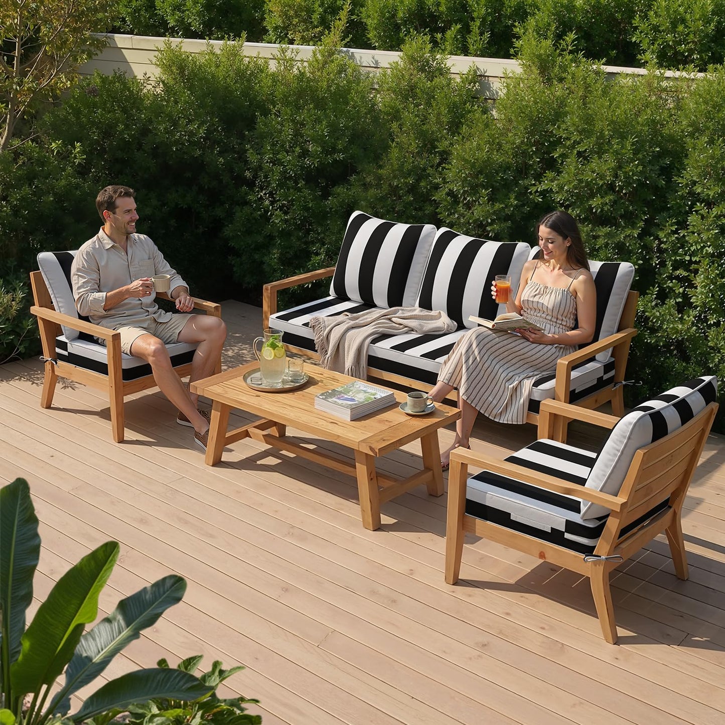 CRESTLIVE 5.5" Thick Deep Seat Patio Chair Cushions 24x24 Set of 2, Waterproof Outdoor Replacement Cushions for Wicker Sofa and Couch, Fade Resistant, Black White Striped