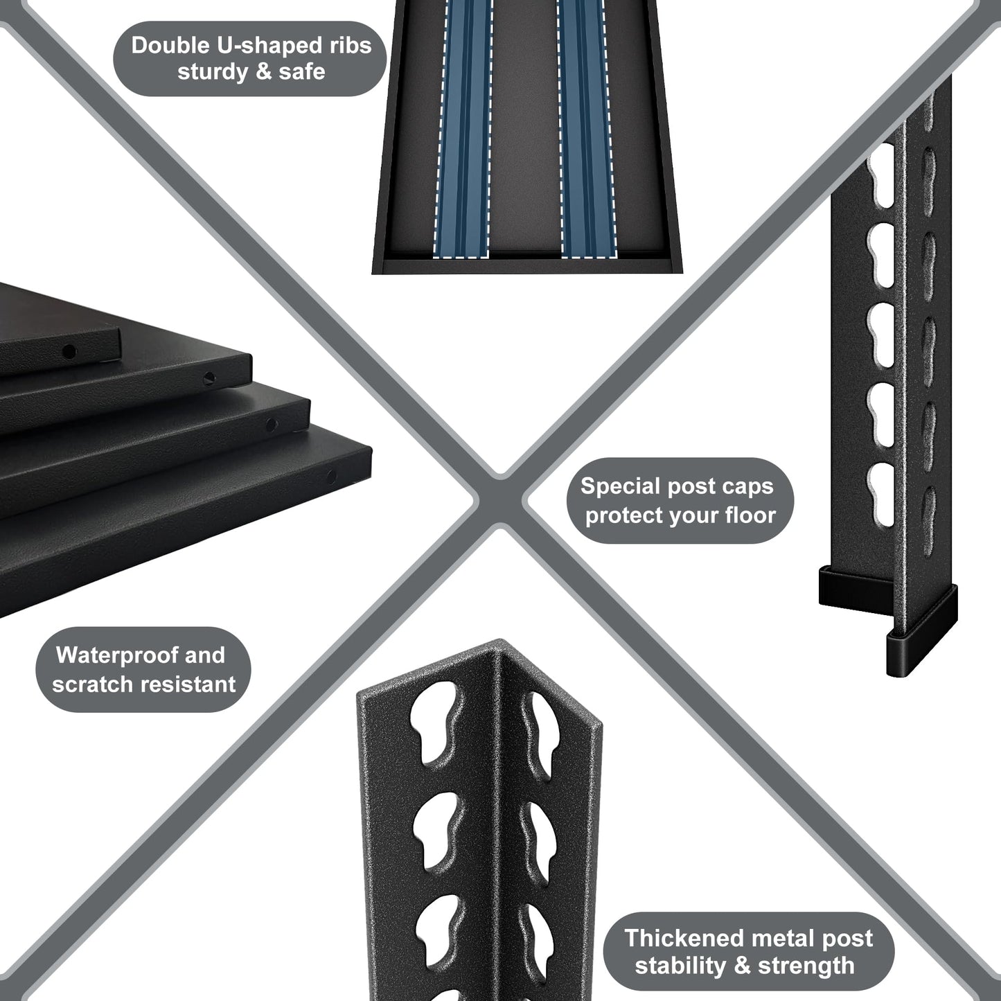 Rufokisa 5-Tier Garage Shelving Heavy Duty, 72" Metal Shelving Unit - 2250 lbs Load Capacity, 40"W x 18"D x 72"H (Black)
