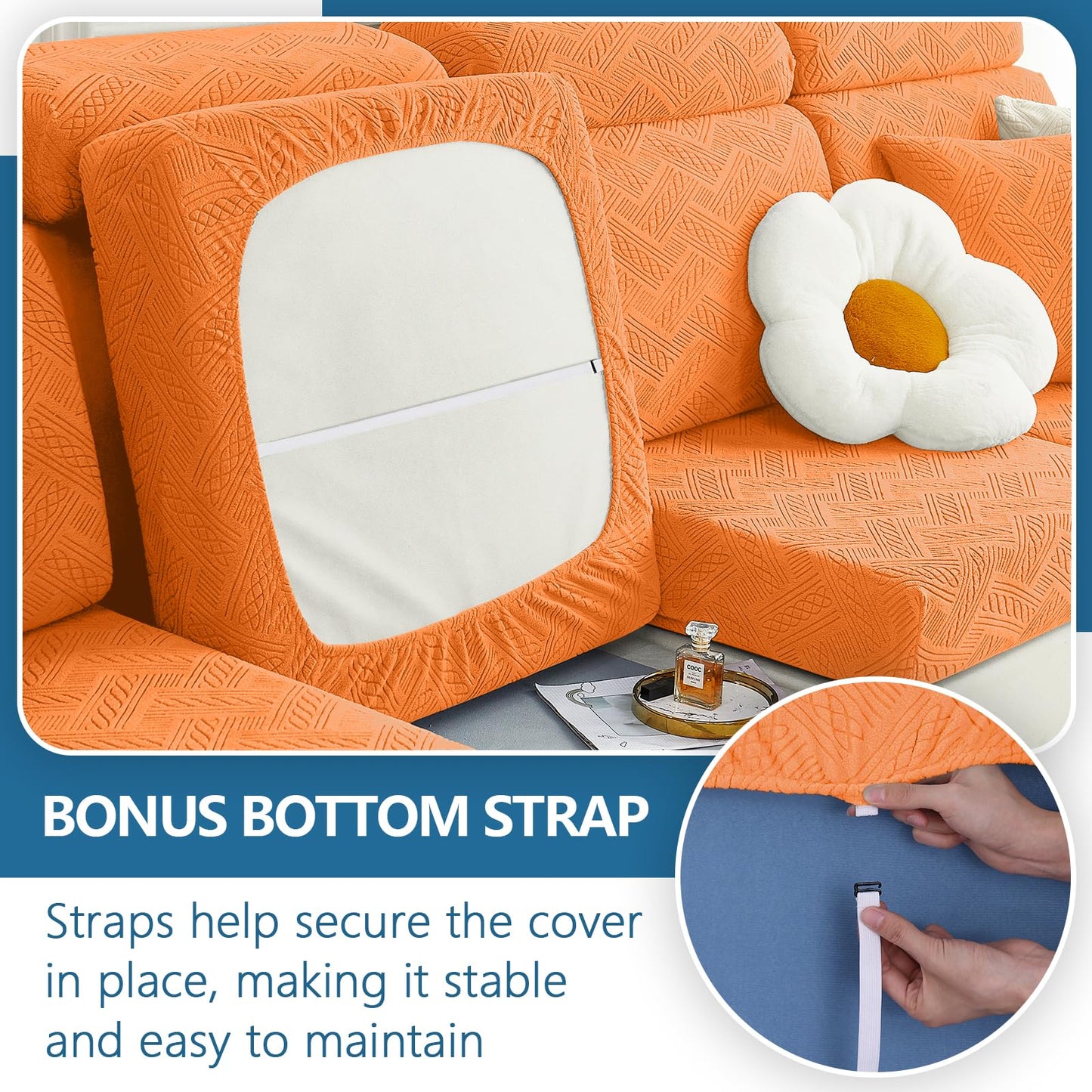 hyha Individual Couch Cushion Covers, Stretch Magic Sofa Seat Cushion Covers Washable, Dog Couch Sofa Slipcover for Pets, Kid with Elastic Bottom(Medium, Orange)