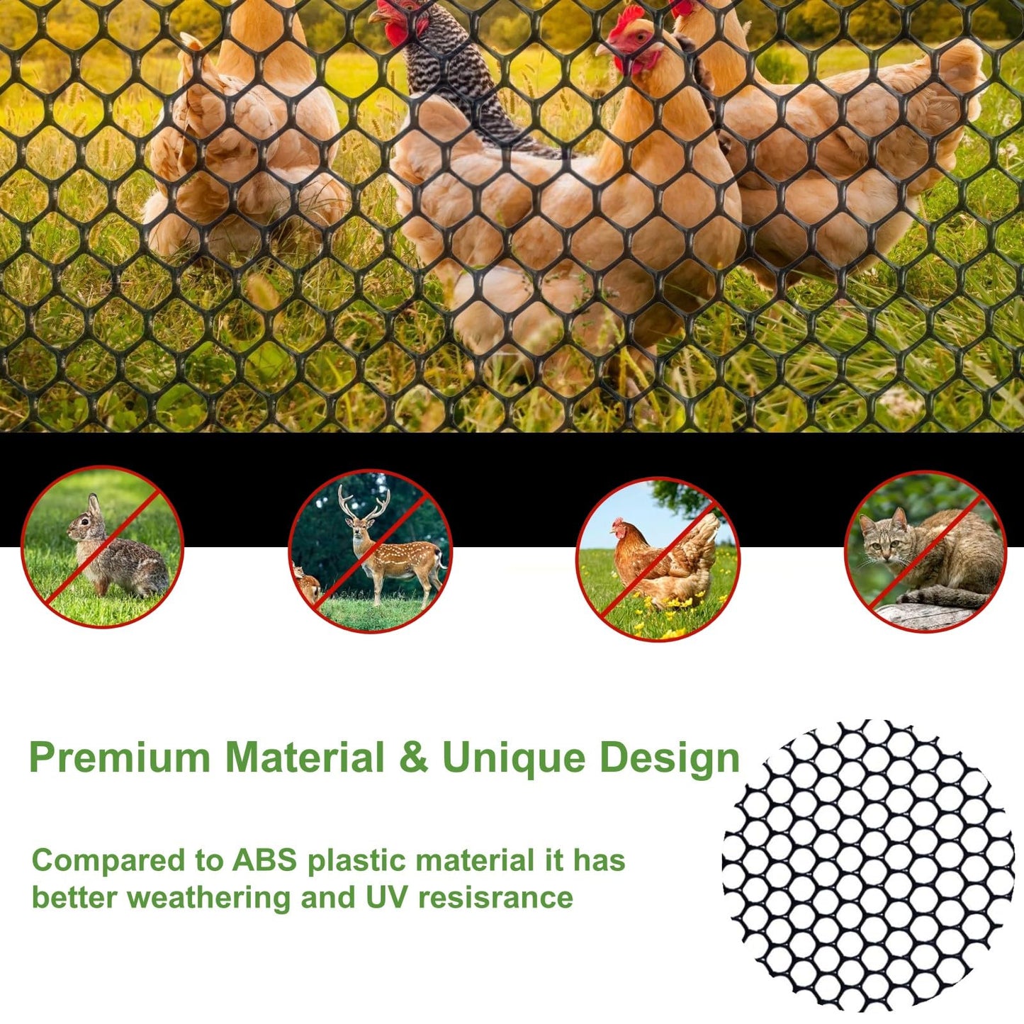 Yuminroe Plastic Chicken Wire Mesh Fencing, 15.7IN x 32.8FT Rigid Plastic Wire Mesh Fence Roll, Garden Balcony Fencing Barrier Netting for Farms, Poultry, Yards, Dog, Cat (0.4m x 10m)