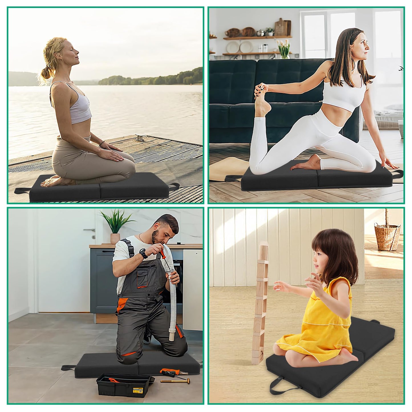 OFiSEXPT Garden Kneeling Pad, Memory Foam Knee Cushions for Gardening, Extra Thick Knee Pad, Water Resistant Prayer Pillow for Work, Yoga, Physical Therapy(Black)