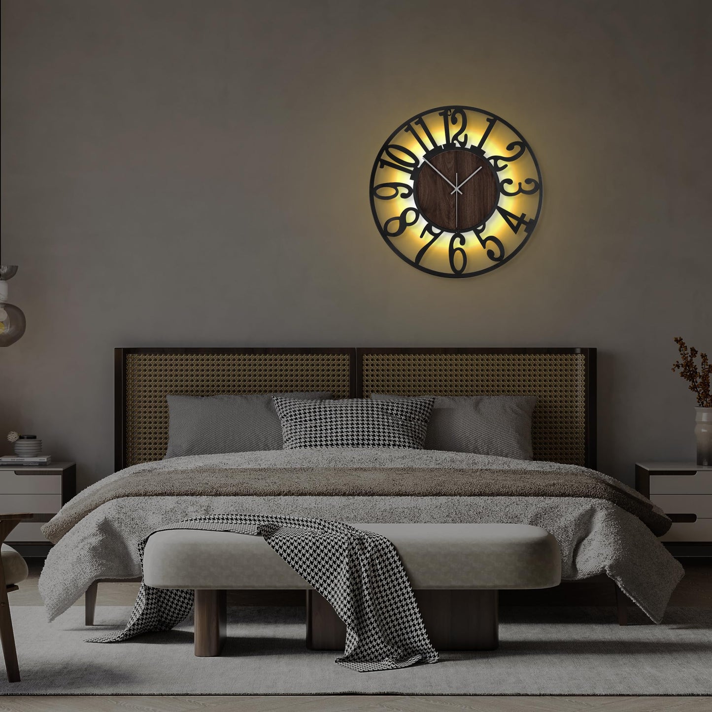 LEIKE Large Wall Clock 20'' Lighted Rustic Wood Clock with Remote Timer, Silent Battery Operated Modern Oversized Wall Clock for Living Room, Bedroom, Farmhouse, Home Decor, Large Number Display