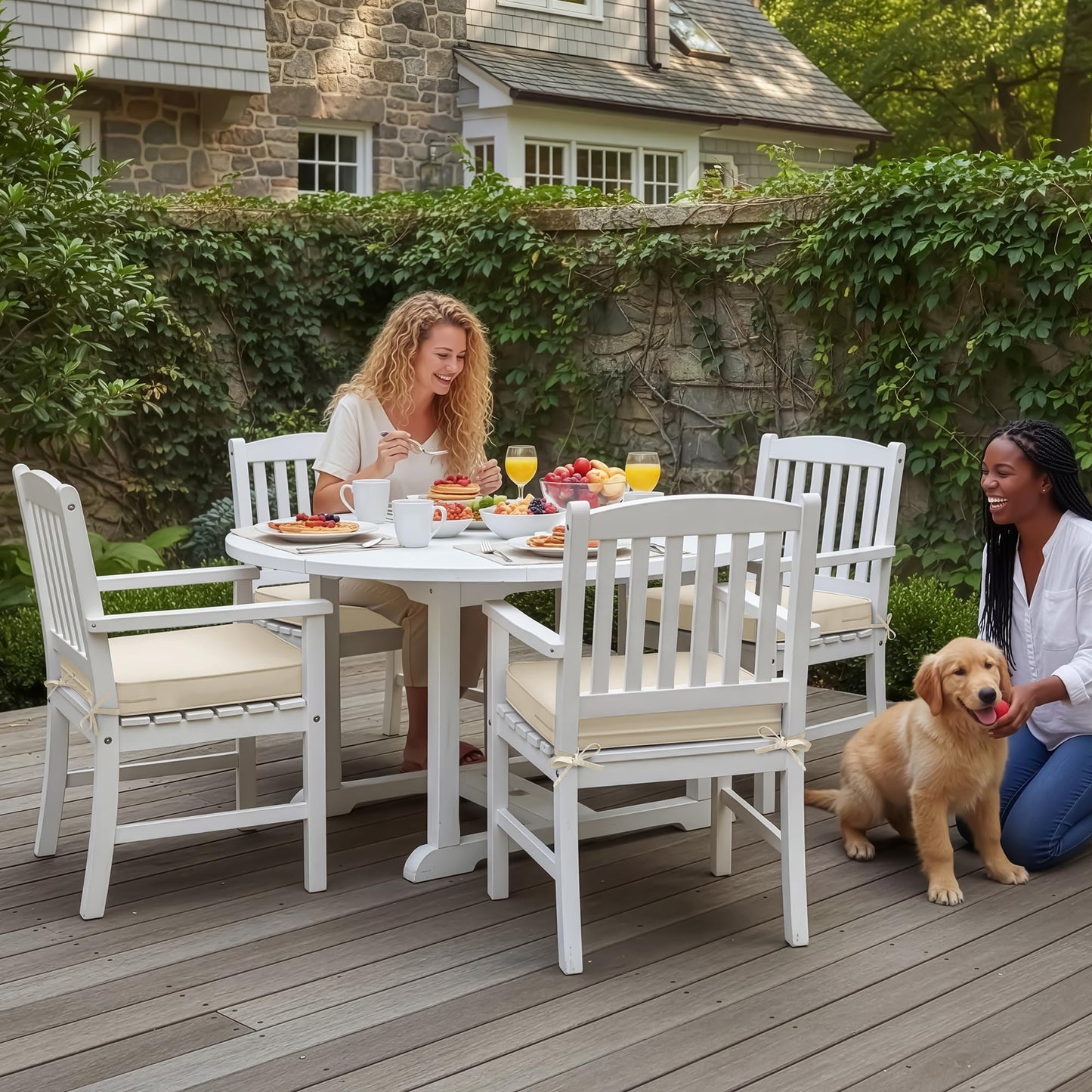 Outdoor Chair Cushions Set of 4: Waterproof & Fade Resistant Seat Cushion for Patio Furniture - 18.5 x 16 x 2 Inch Chair Pads with Ties and Hidden Zipper - Patio Chair Cushion Replacement, Beige