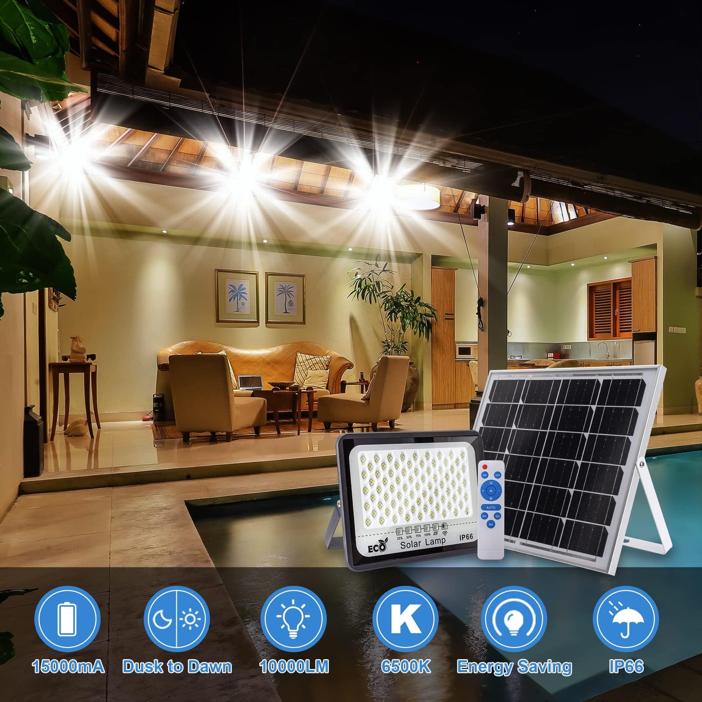 Stanlips 300W LED Solar Flood Lights, 25000MAH Street Flood Light Outdoor IP66 Waterproof with Remote Control Security Lighting for Parking Lot, Yard, Garden, Swimming Pool, Pathway (Modern, 300W)