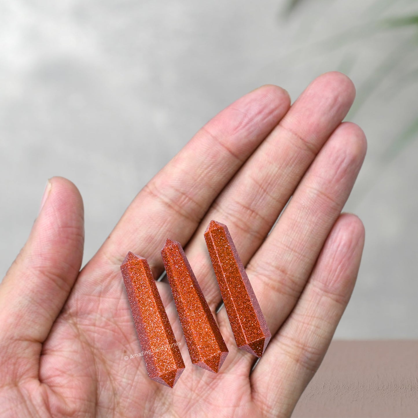 Amazing Gemstone Red Goldstone Crystal Points Bulk Healing Crystals - Pack of 3 Double Terminated Healing Wand Point Bulk Crystals for Crafts, Crystal Grid, DIY - Premium Crystals for Beginners Gifts
