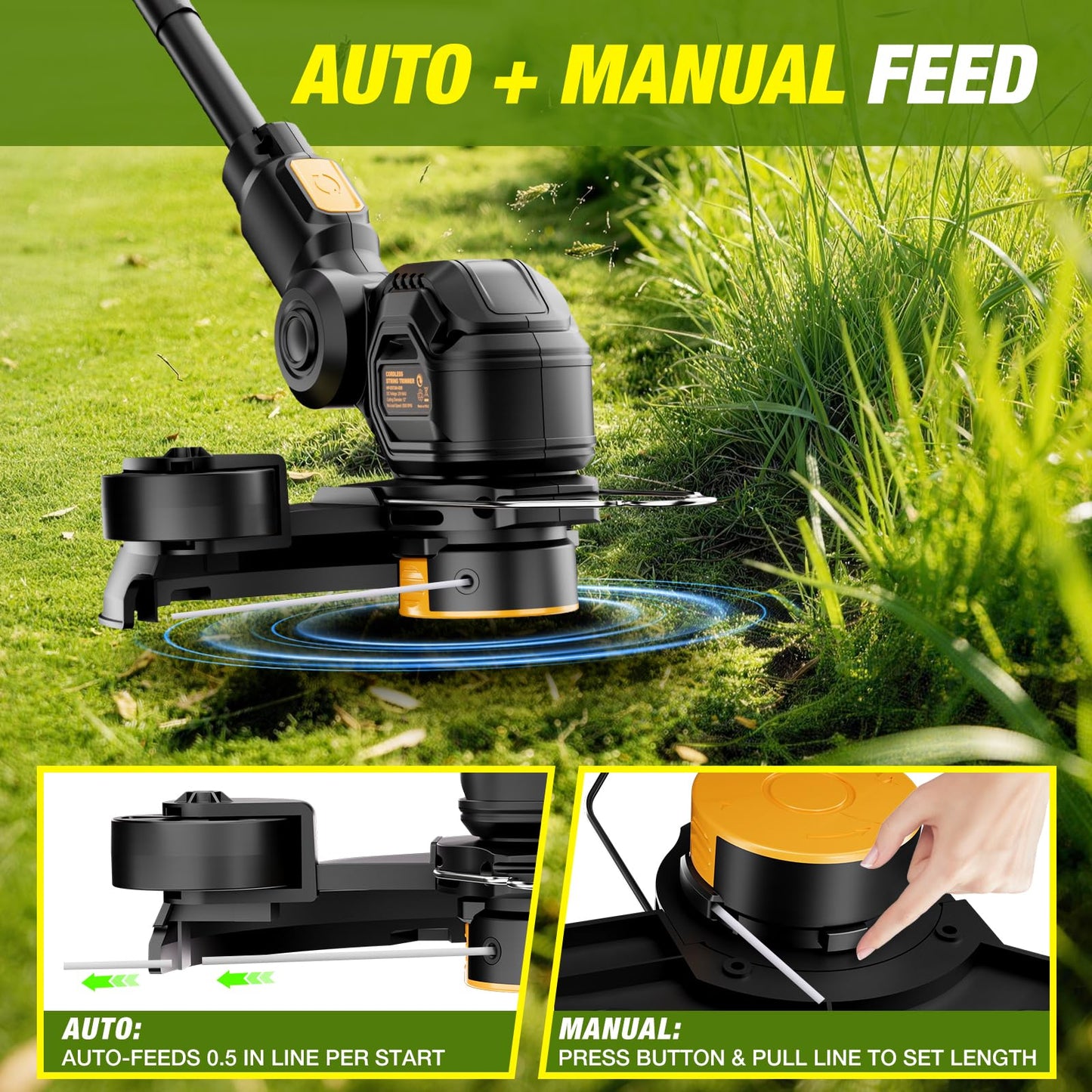 HEINPRO Cordless String Trimmer Compatible with Dewalt 20V MAX Battery, 12-Inch Electric Weed Wacker, Auto Line Feed, Weed Eater Battery Powered Grass Trimmer, w/ 6 Line Spools, Black(Tool Only)