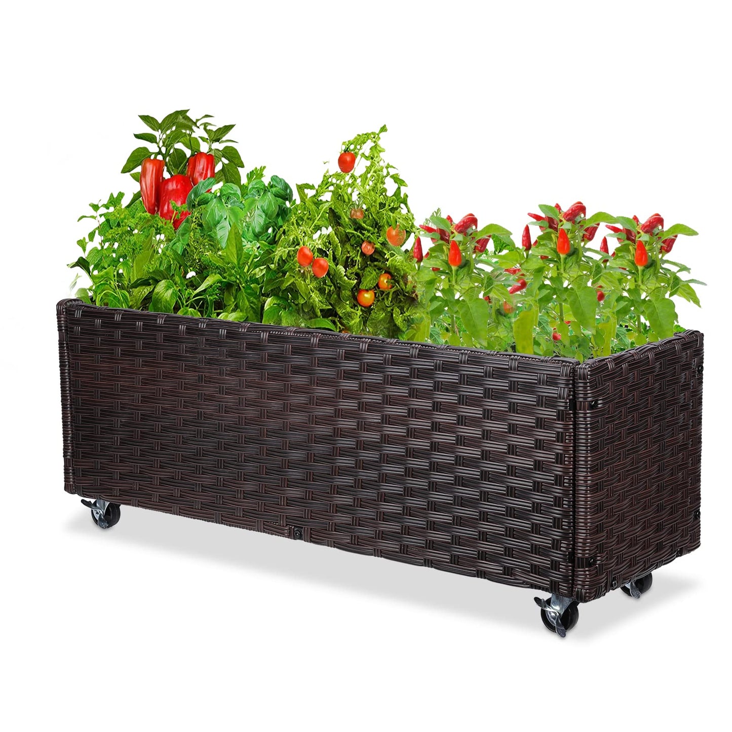 Raised Garden Bed - Garden Planters Box with Wheels, Rattan Patio Raised Beds for Gardening, Indoor Outdoor Planters 3.1FT Save Space…