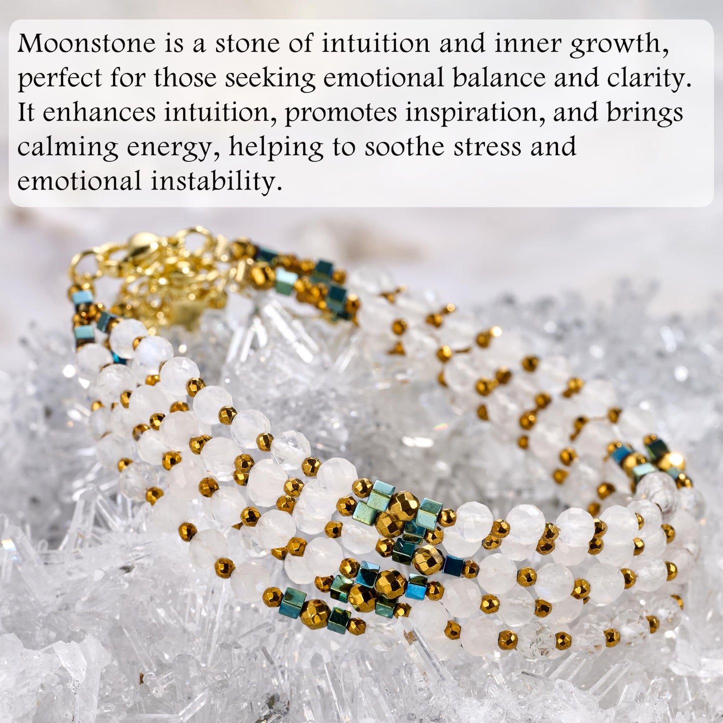 Farfume Moonstone - Intuition - Crystal Beaded Bracelets, Chakra 4mm Natural Stone Beads Bracelets, Gemstone Spiritual Jewelry Gifts for Mother's Day