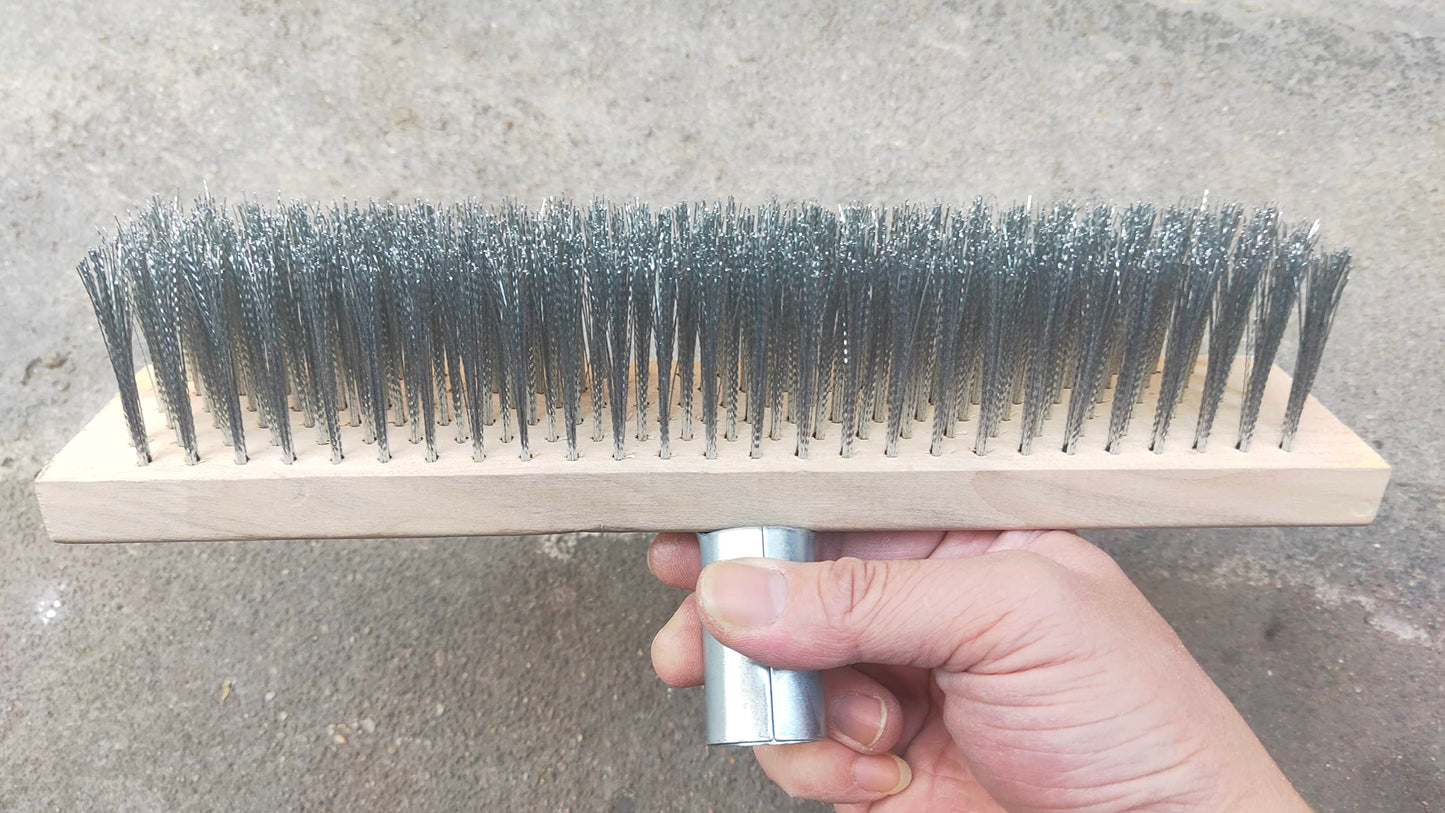 12" Heavy-Duty Rough Surface Floor Brush,Stainless Steel Wire Large Deck Scrub Brush 12" x 2.7” Removes Snow, Dirt & Grime on Drivways, Steps, Patios, Decks, Tile, Cement Without Stick (12")
