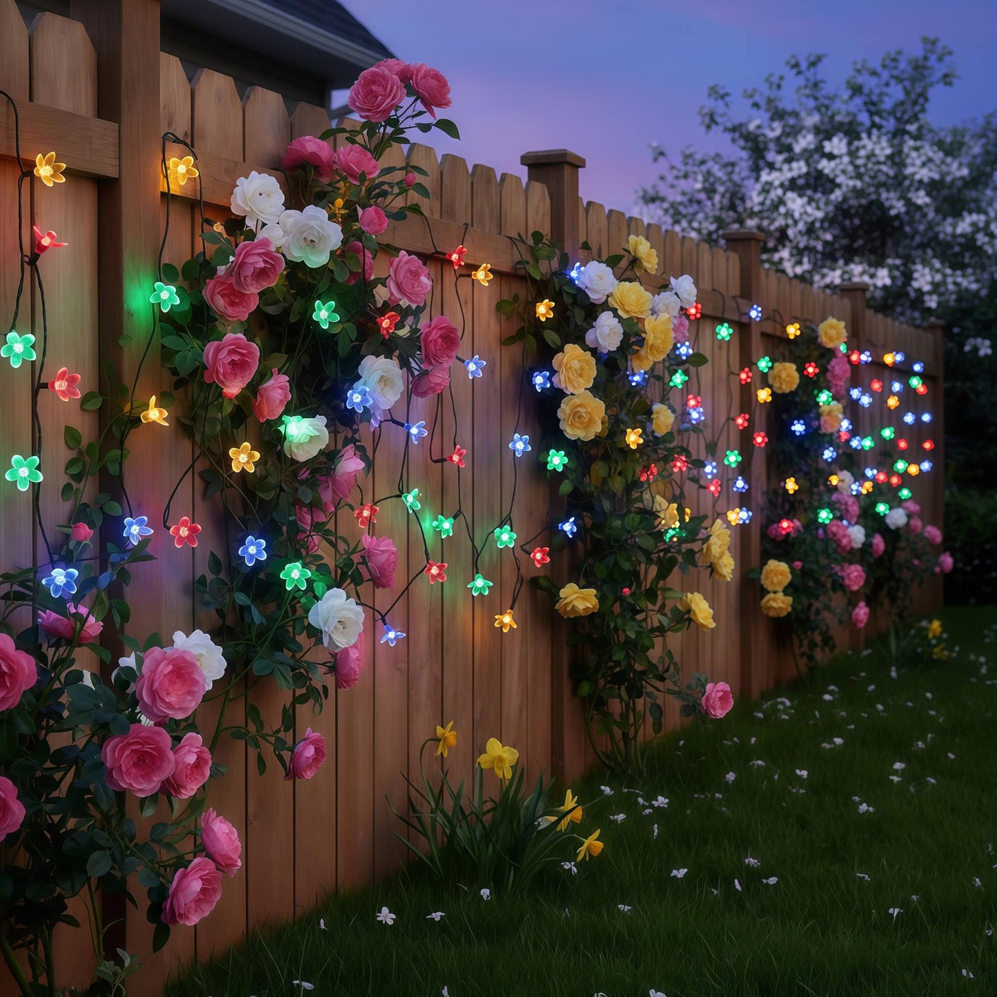 YULETIME 100 Count Multicolor Cherry Blossom Novelty String Lights, 8-Mode 33-Foot LED String Lights