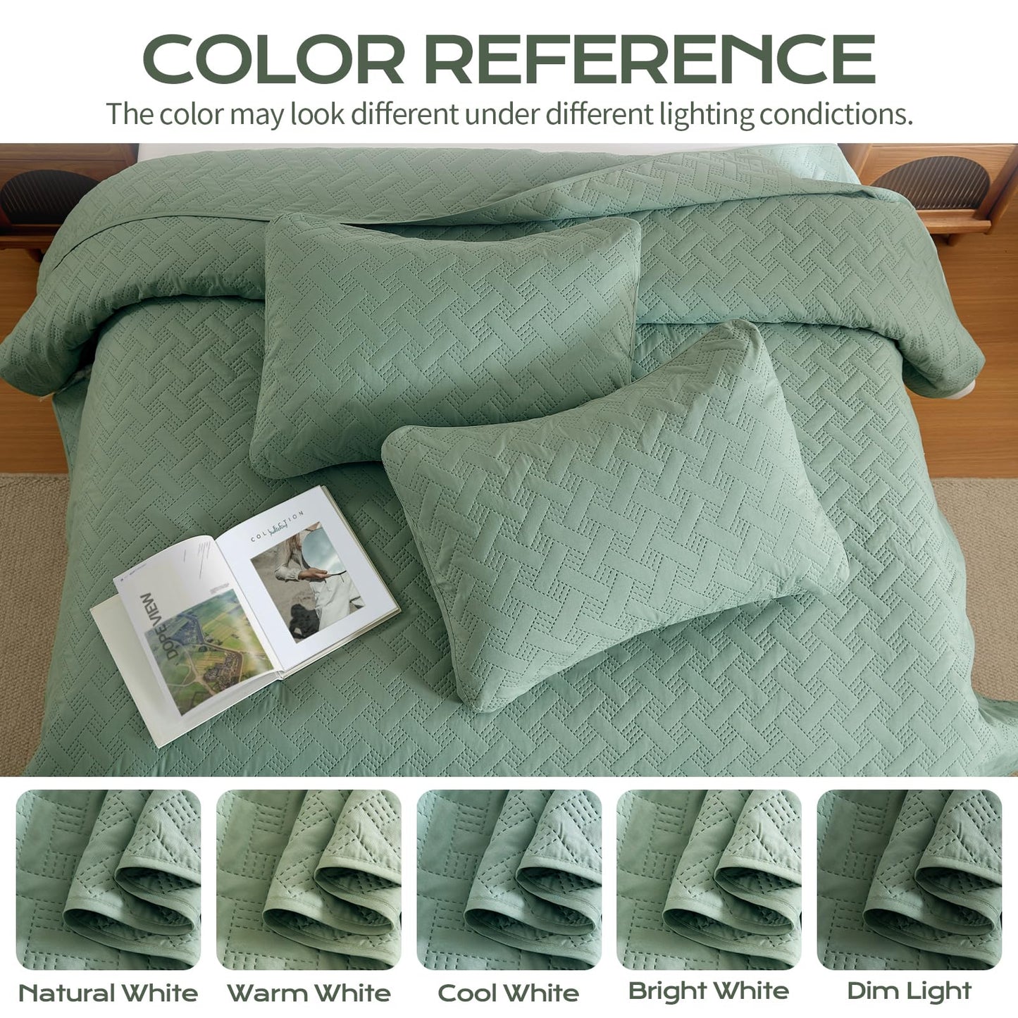 JYHOPE Sage Green Twin Quilt Set 68x90 Lightweight Microfabric Bedspread, 3-Piece Quilt Bedding with Pillow Shams, Summer Cooling Quilts, Ribbon Wrapped Gift