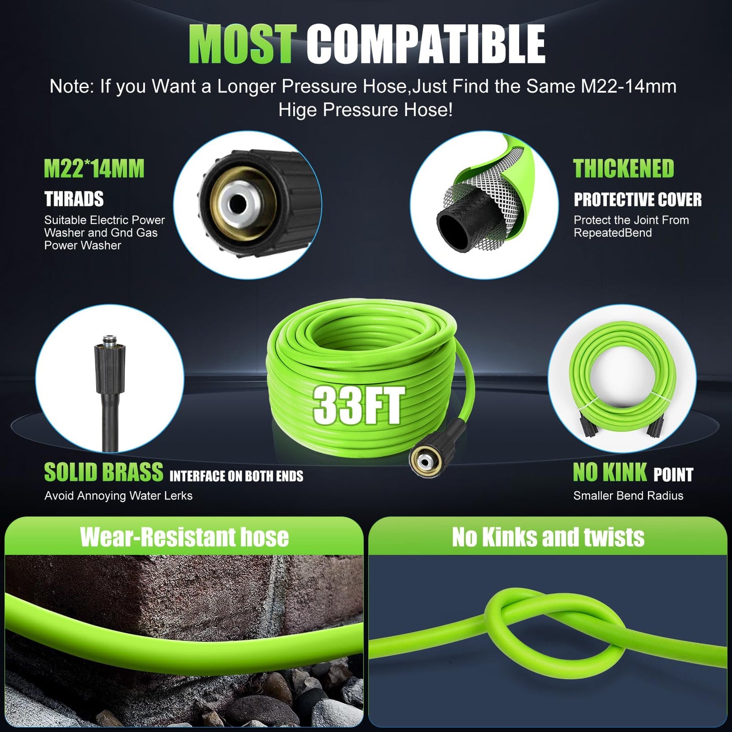 Commowner Pressure Washer 5000PSI Adjustable Pressure Power Washers Powered with 33ft Hose, 4 Nozzle and Foam Cannon, Powerwashers Cleaner Machine for Home, Cars, Green