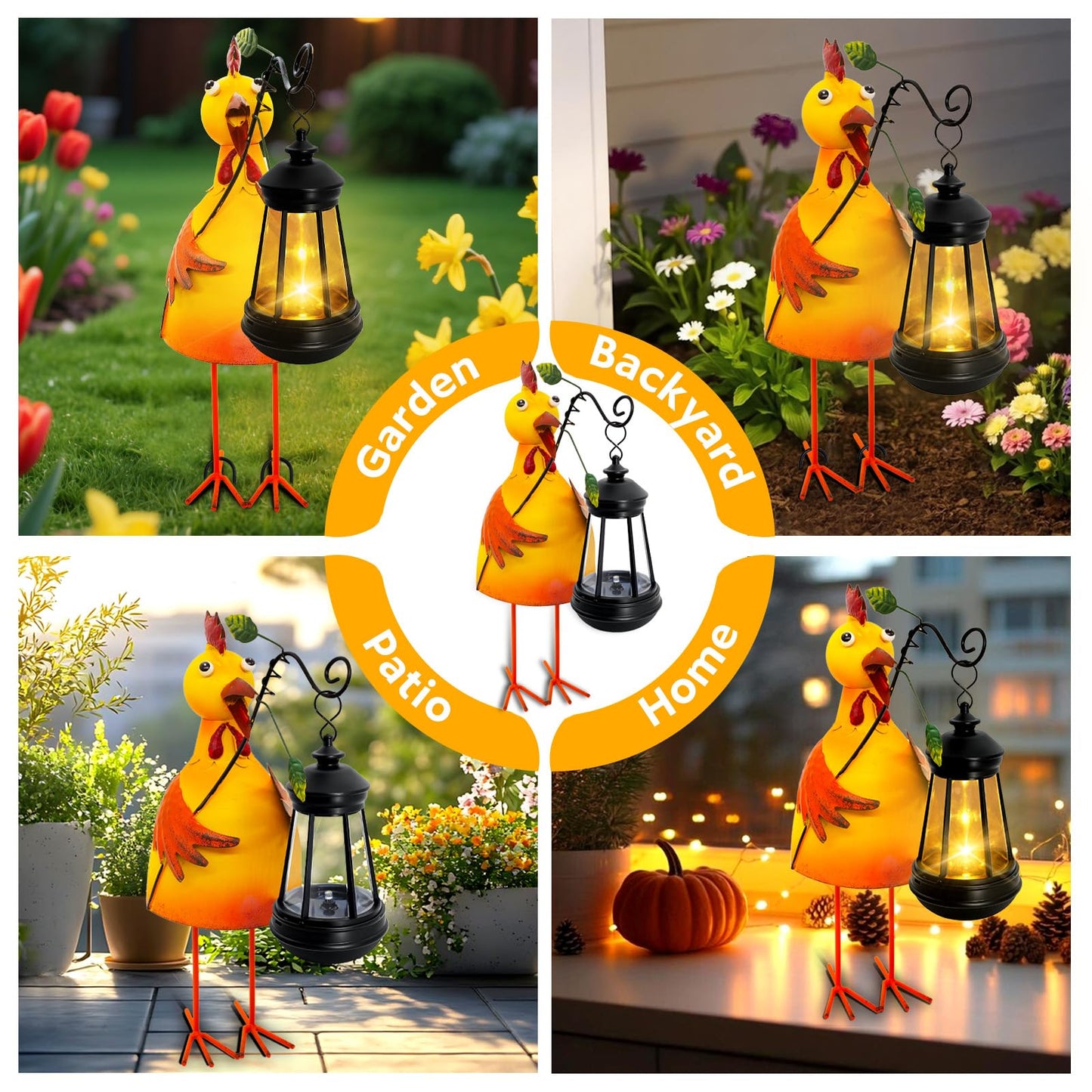 Garden Decor Chicken Solar Statues,Unique Garden Statues Chicken with Solar Lantern Waterproof,Birthday Gifts for Women Mom Grandma,Front Patio Balcony Yard Art Lawn Ornaments Porch Outdoor Decoration