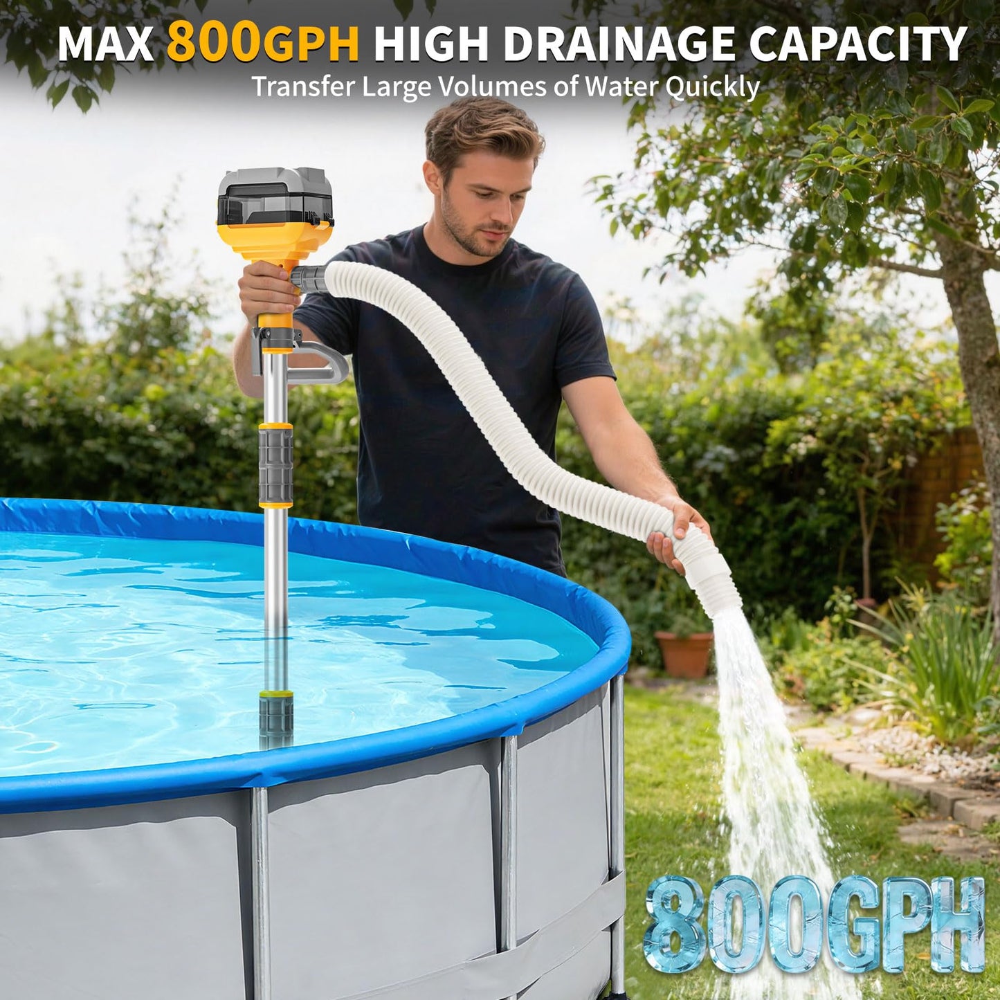 Stick Water Transfer Pump Compatible For Dewalt 20V Battery(NO Battery), Cordless 800GPH Stick Water Transfer Pump With 37-INCH Hose & Detachable Rod For Pool Pond Garden Fountain Boat Livestock Tanks