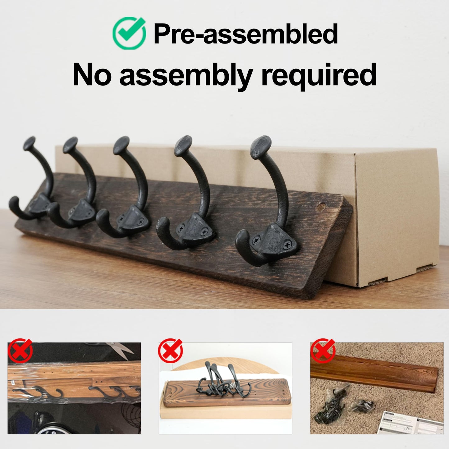 WEBI Rustic Coat Rack Wall Mount,5 Cast Iron Coat Hooks Wall Mounted,Heavy Duty Farmhouse Wood Coat Hanger Wall Antique Vintage Hooks for Hanging Jacket,Clothes,Backpack,Weathered Brown