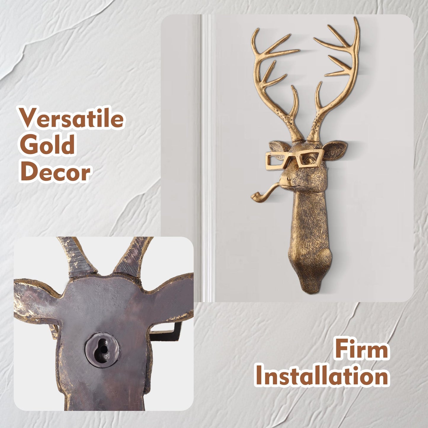 UITWMKTG 5 Pack Animal Head Wall Decor Gold Wall Sculpture Home Decor for Office Bedroom Modern Decor for Men Women