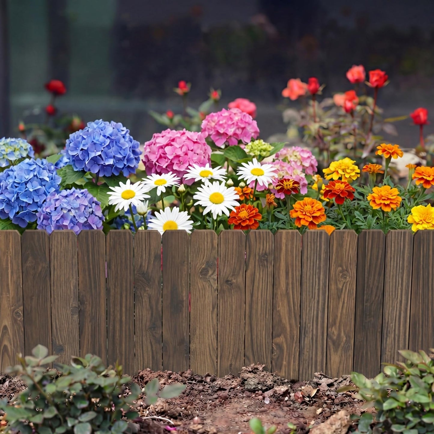 Wieghda Garden Wooden Fence Edging, Burnt Wood Finish, Fir Wood,Outdoor Lawn Landscape Border (2, 11.8" Height)