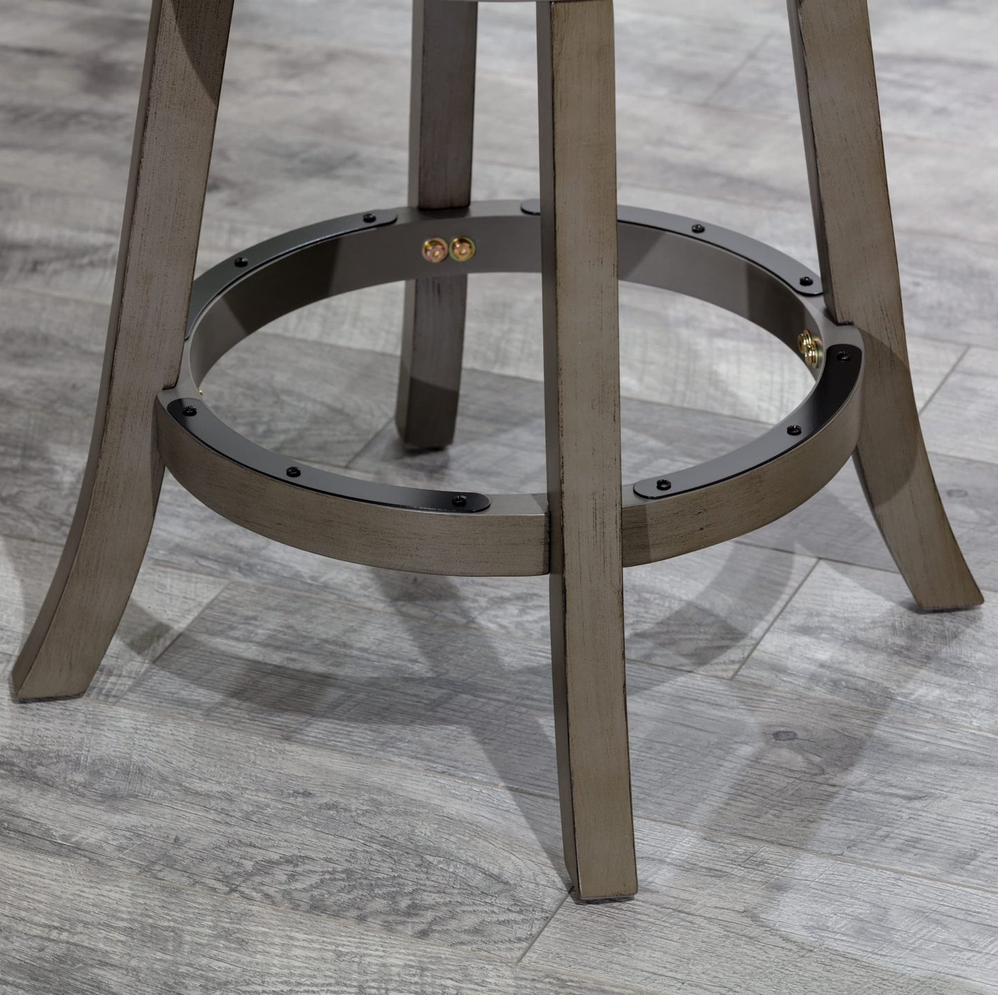DTY Indoor Living Meeker 24 Inch Counter Height Bar Stools with Backs - Wooden Swivel Counter Stools for Kitchen Island - Charcoal Fabric Seat, Solid Wood Frame, Weathered Gray Finish