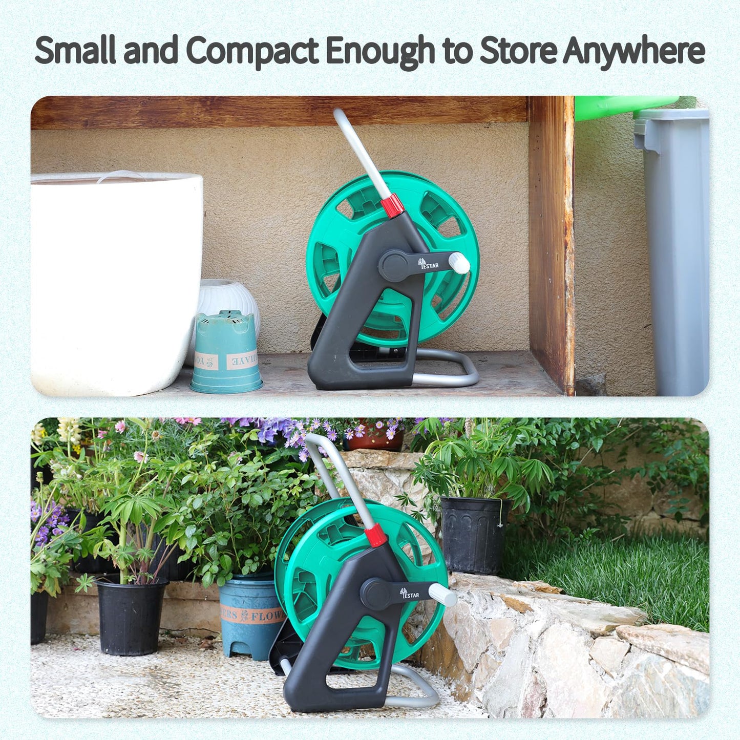 YESTAR Garden Water Hose Reel Cart,Holds 50-60 Ft of 5/8 Inch Hose, Portable Hose Pipe Holder for Outside