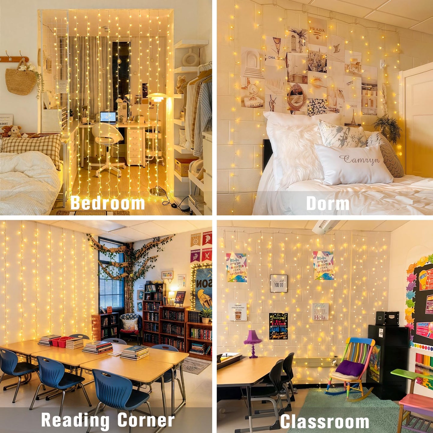 JMEXSUSS 300 LED Remote Control Curtain Lights, Plug in Fairy Curtain Lights Outdoor, Window Wall Hanging String Lights for Bedroom Indoor Dorm Backdrop Wedding Party Patio Christmas Decor, Warm White