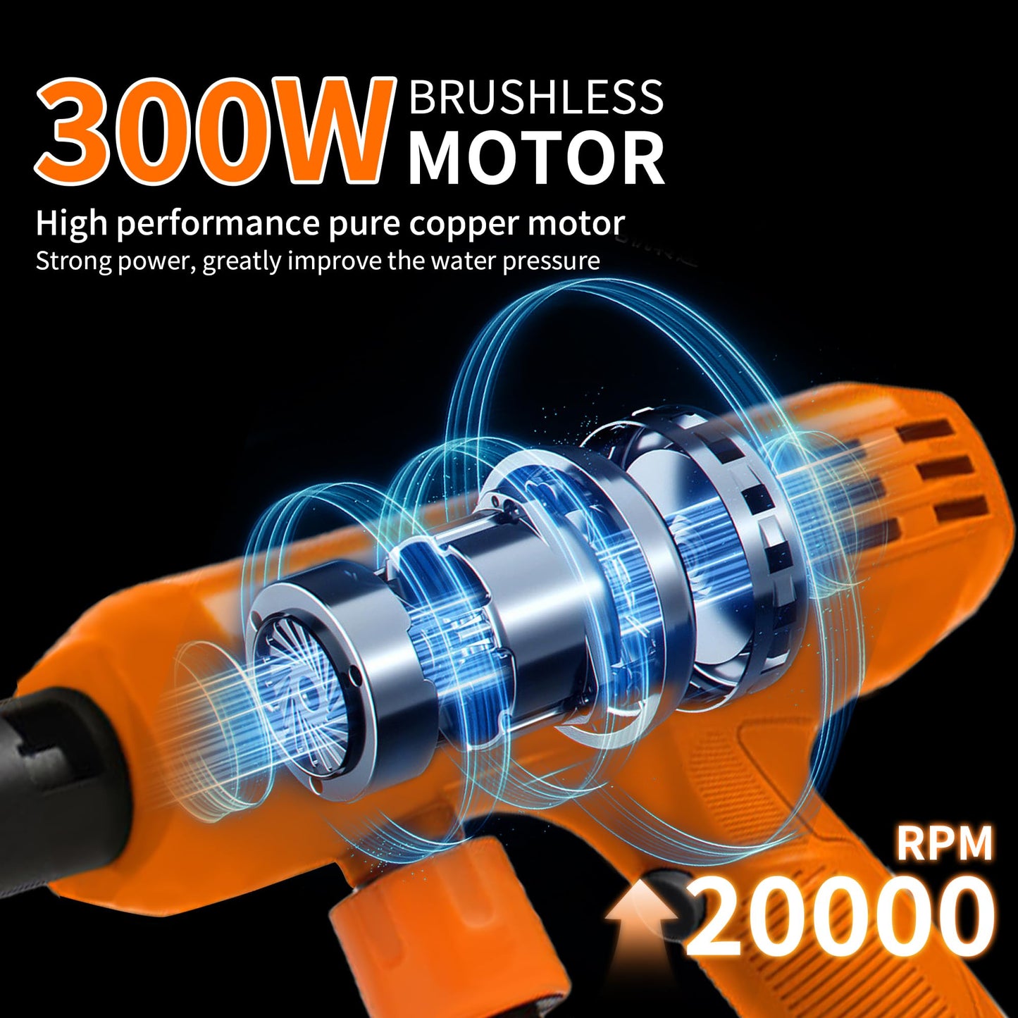 VLAIAN Cordless Pressure Washer,1200PSI Portable Power Washer with 4Ah Battery&Charger,6-in-1 Nozzle,5 Meter Hose,Handheld High-Pressure Car Washer for Cars/Yard/Home/Floor (Orange)