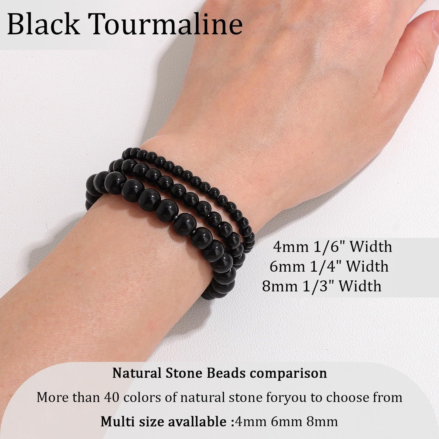Vinswet Healing Crystal Bracelets for Women Men 8mm Black Tourmaline Natural Stone Beaded Stretch Bracelet Handmade Gemstone Reiki Spiritual Jewelry Gifts