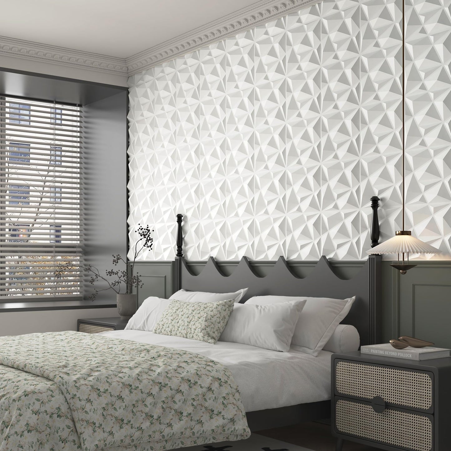 MIX3D 33 Pack 3D Wall Panels, Modern Diamond Textured Design for Interior Wall Decor in Living Room Bedroom Game Room Office Hotel, White, 12'' x 12'' Cover 32 Sq. Ft