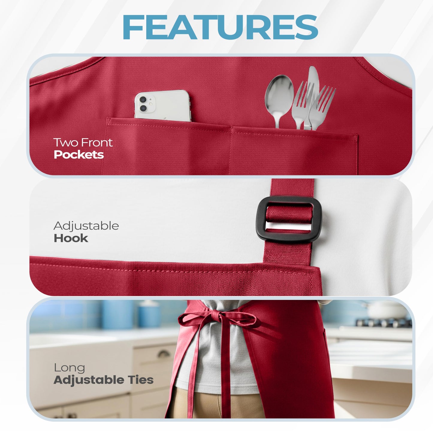 Utopia Kitchen 4 Pack Bib Apron Adjustable with 2 Pockets, Water and Oil Resistant, Cooking Kitchen Chef Apron for Women Men, Red