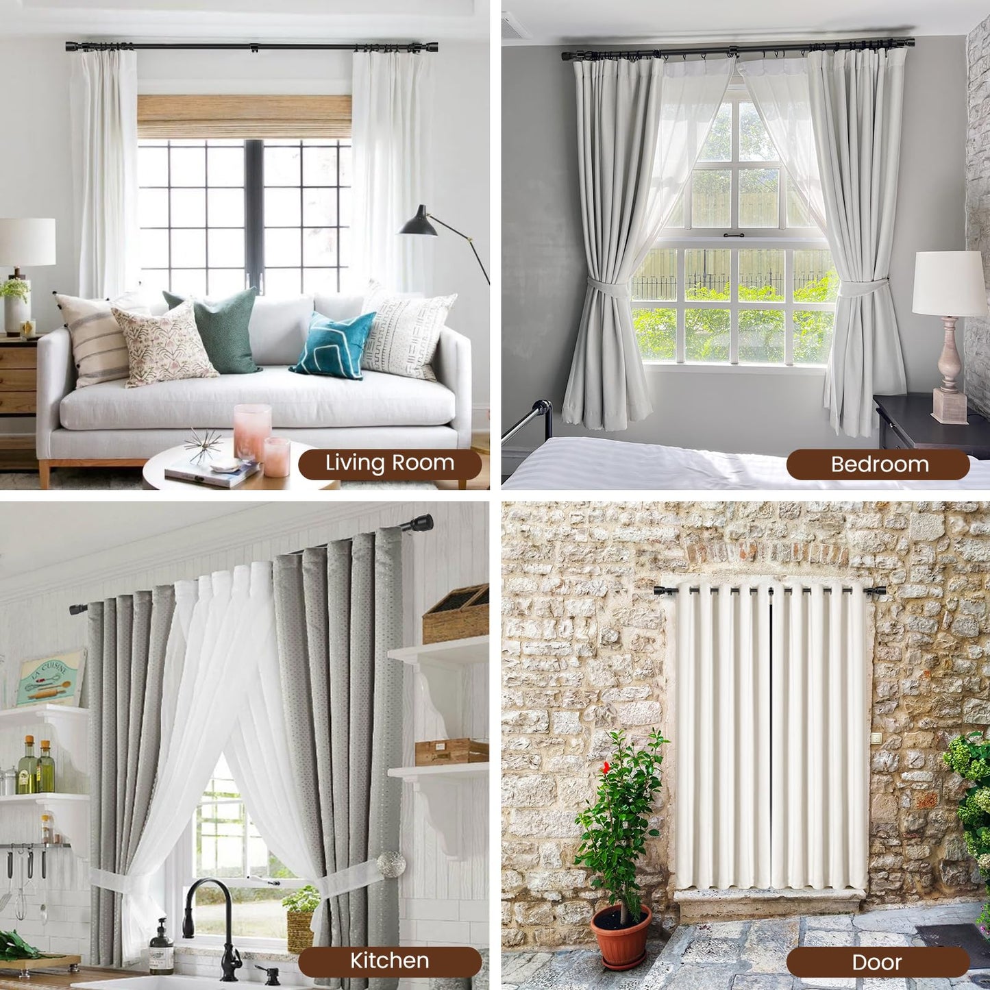 1” Diameter Curtain Rods Itself is 30 to 144 inch 1 Pack Fit 30-142 inch, 66 to 120 inch Window with Heavy Duty Adjustable Rod Matte Black Splicing Metal Extra Long Curtain Rod for Windows