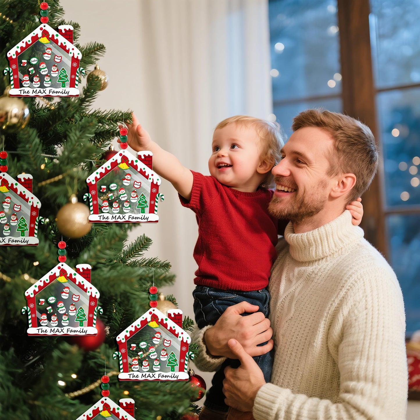B1ykin Christmas Tree Ornament Kit - 24Pcs DIY Snowman House Paper Craft for Kids, Xmas Family Names Personalized Decor with Wooden Beads, Classroom Homeschool Christmas Party Favors (Snowman)