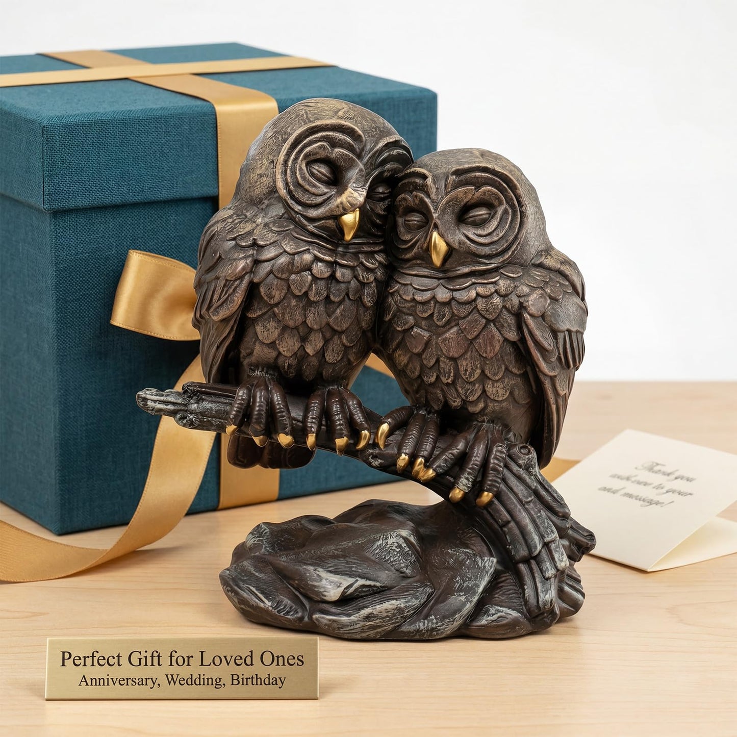 Cisina Owl Lovers Statues Home Decor,5 Inch Owls Couple On Tree Branch Figurine Decor for Bookshelf,Bedroom,Living Room,Office,Desk & Shelf,Animal Sculptures Bronze Wedding 8 Year