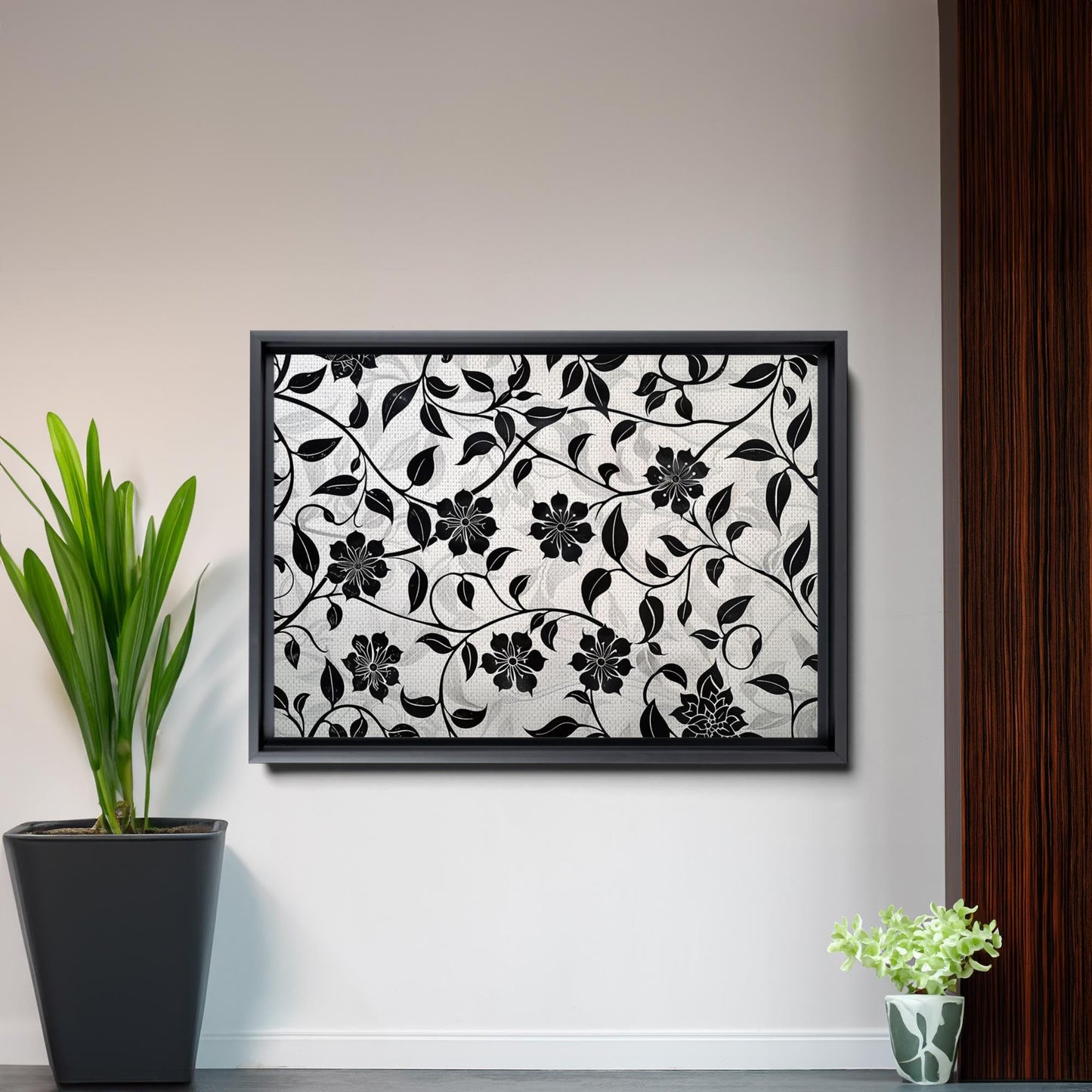 Canvas Print Scandinavian Folk Art Black and Beige Abstract Botanical Wall Art for Scandinavian Home Decor Wall Art, Decor