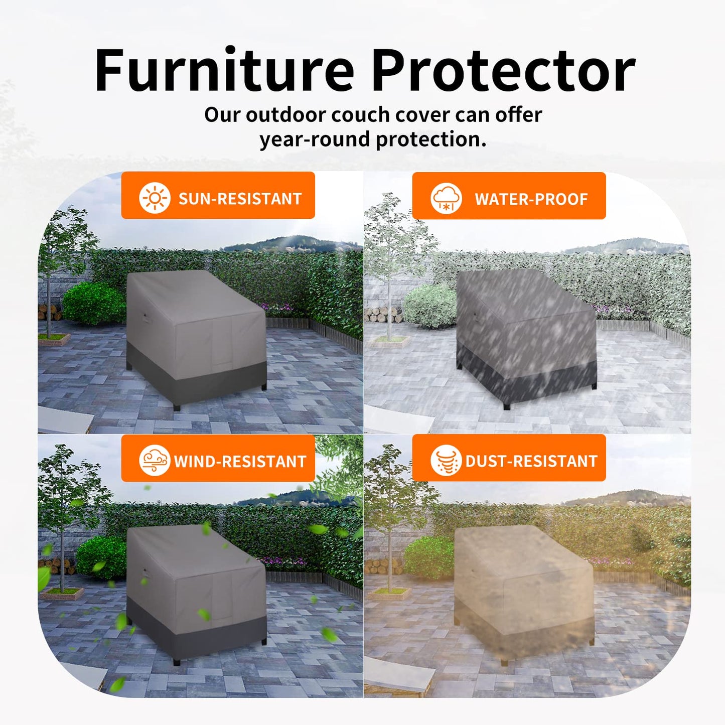 Easy-Going Outdoor Chair Cover Waterproof, Heavy Duty Patio Chair Cover, Windproof Outdoor Furniture Cover with Air Vent (2 Pack-33.5Wx31.5Dx36H inch, Gray/Dark Gray)