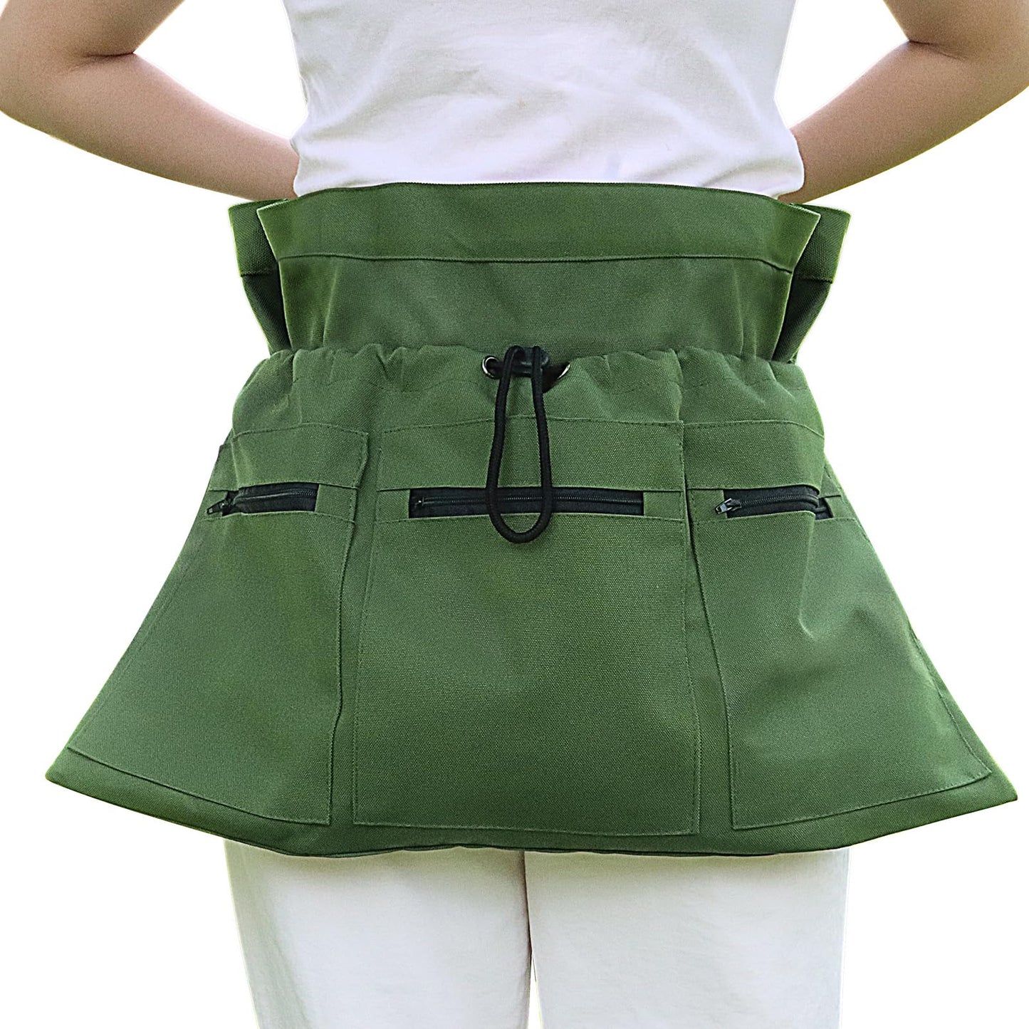 Sxdahran Gardening Apron, 4 Pockets for Harvesting Vegetables Eggs Half Garden Apron Unique Gift Garden Tools Organizer Green
