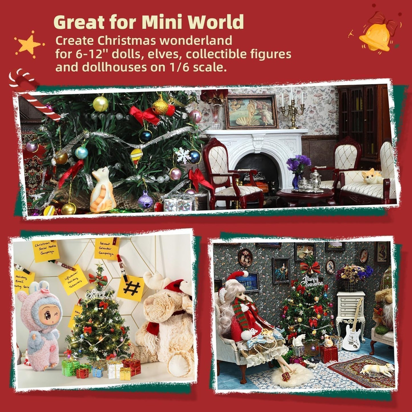 iLAND Mini Christmas Tree Tabletop Small Christmas Tree 12 inch Cute Xmas Table Decoration for Office Desk Shelf Dorm Party Tiny Table Top Décor Miniature 1/6 Scale Elf Accessories Shining Xmas Gift