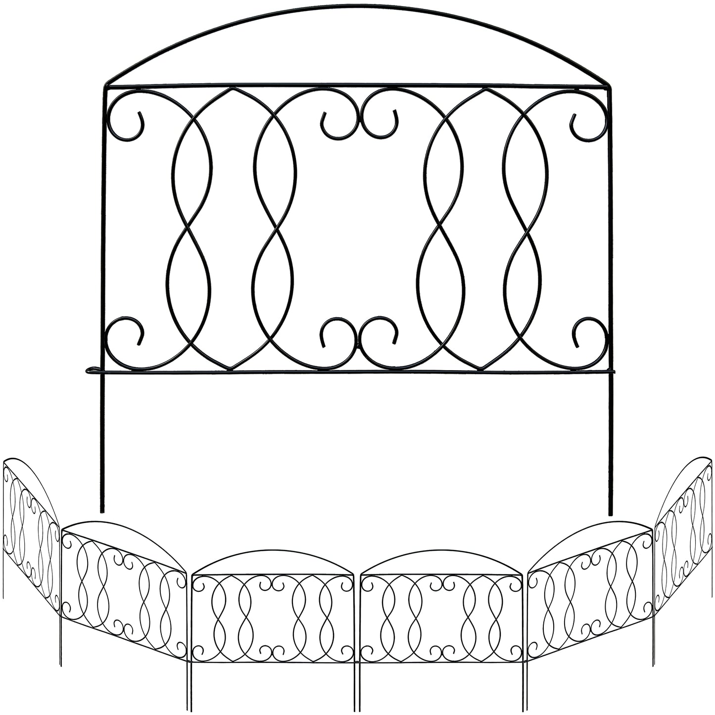 BRAVE SNAIL Decorative Fence 24in x 12ft 6 Piece Metal Garden Fence Extra Thick Wire Outdoor Patio Rustproof Fencing Animal Barrier