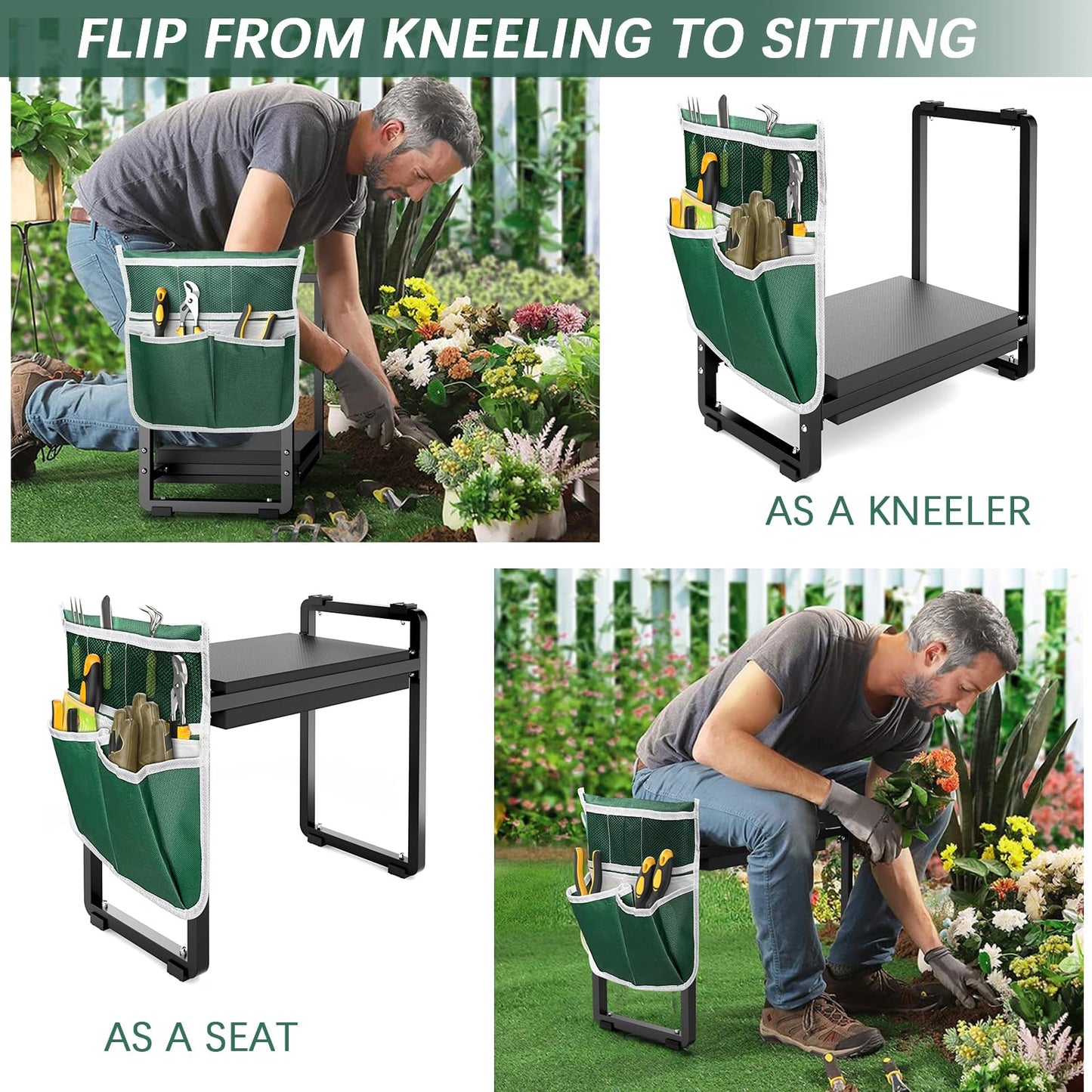FLINTER Wider Garden Kneeler and Seat, Heavy Duty Thick Gardening Bench for Kneeling and Seat - Garden Kneelers for Seniors, Gardening Stools for Women, Grandparents, Gardeners, Black