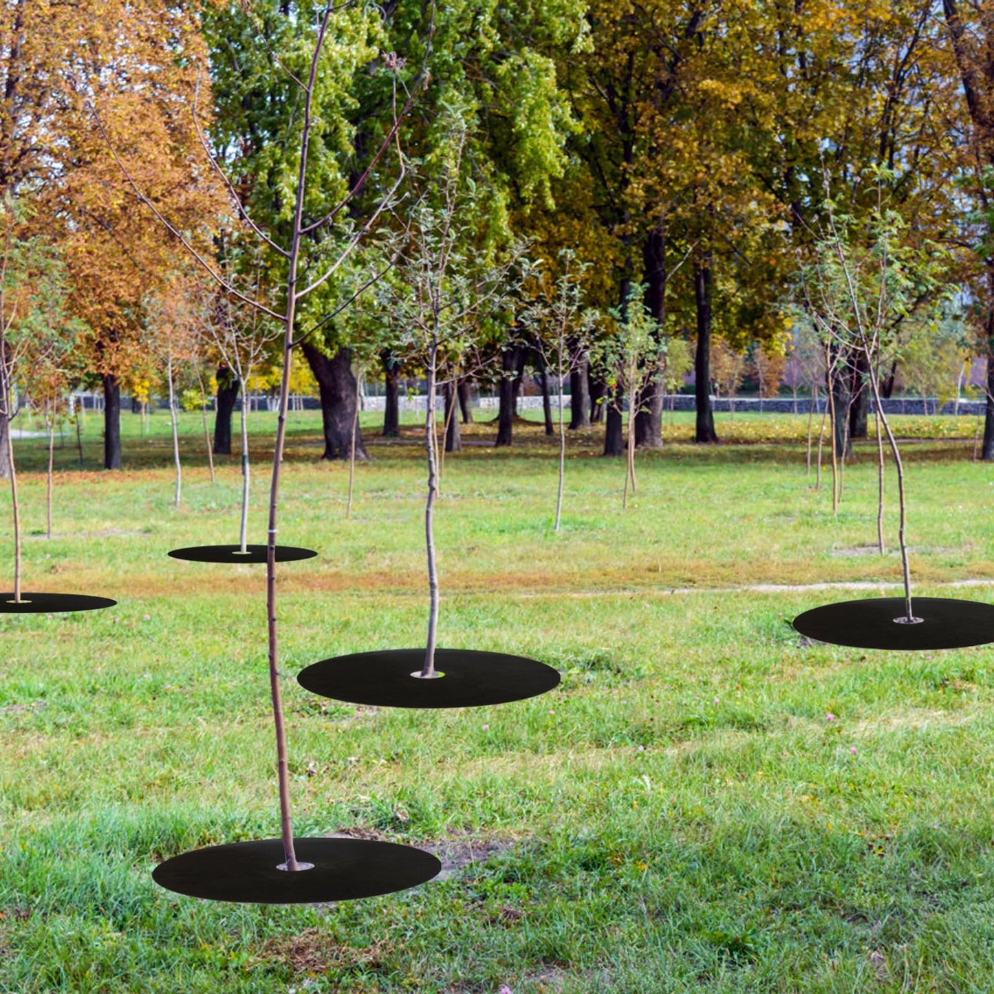 Tezhile 8 Pack Non-Woven Tree Mulch Ring 20.5 Inch, Round Mulch Ring Tree Protector Mat with 20 Garden Stakes, Reusable Heavy Duty Weed Barrier Fabric for Weed Control Root Protection