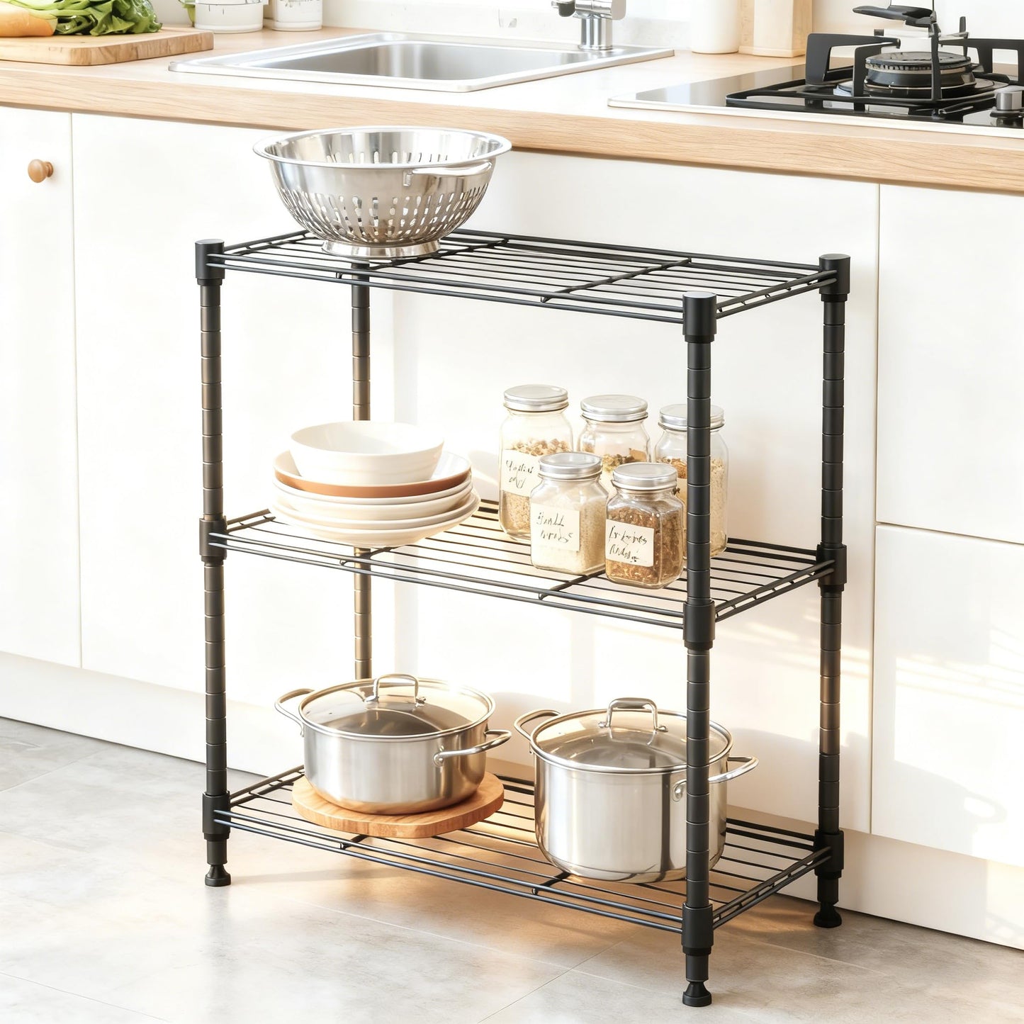M MZG 450 lbs Steel Storage Shelving 3-Tier Utility Shelving Unit Steel Organizer Wire Rack for Home,Kitchen,Office (11.8" D x 17.7" W x 26.3" H)