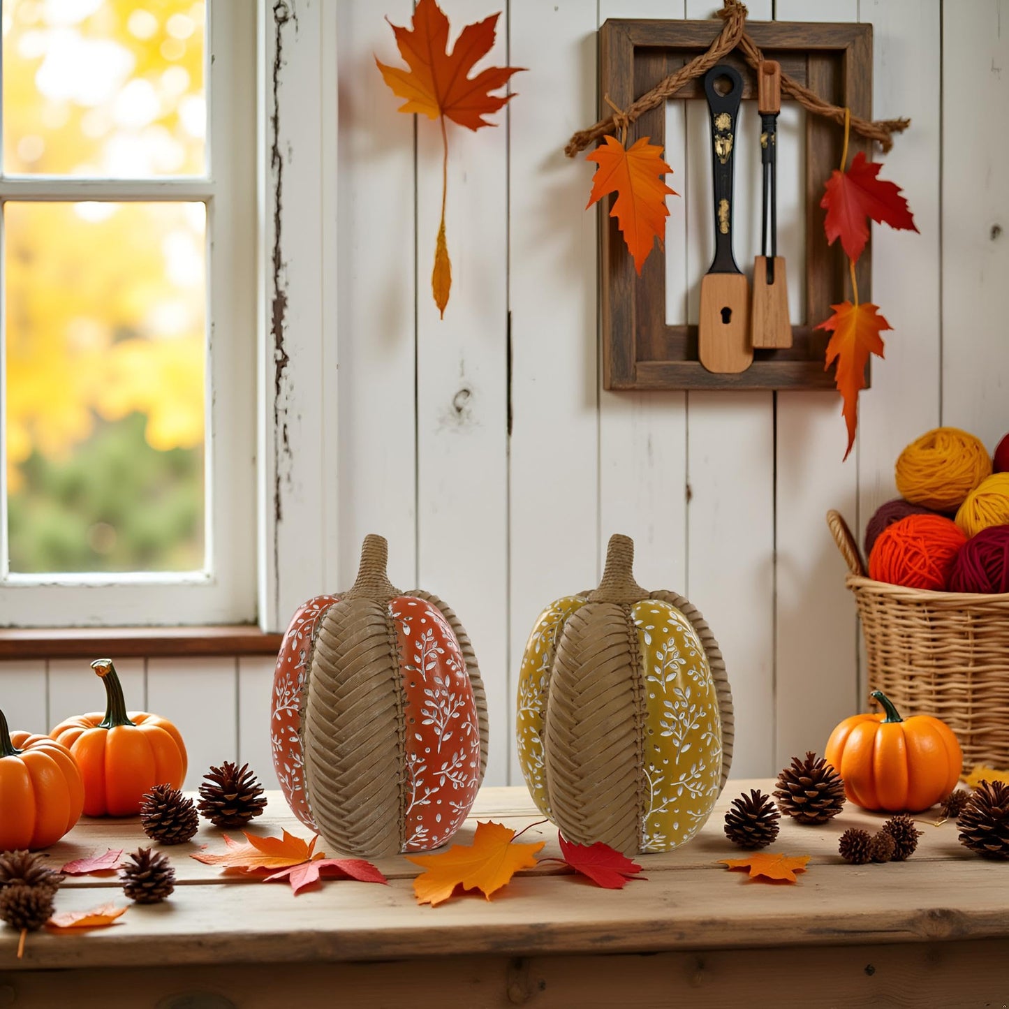 Modern Woven Pumpkin Decorative Sculpture , 2 pieces cute Pumpkin Decorations,Autumn Harvest Fall Home Decor,garden decorations,Farmhouse dining table,desktop,fireplace,Harvest Festival Decoration
