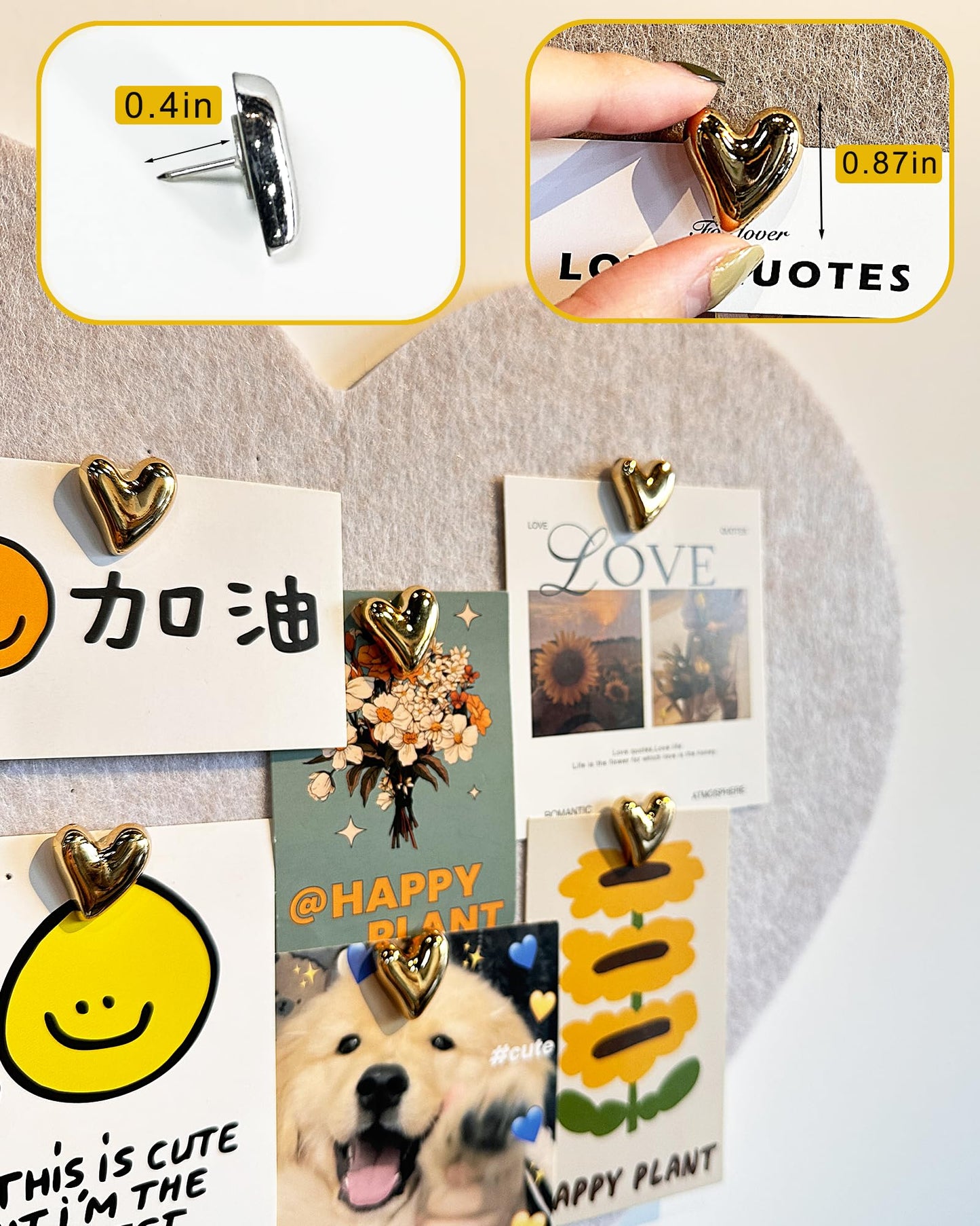 30 pcs - Heart Decorative Pins, Gold Cute Pins for Bulletin Board, Office or Home (30Pcs-Gold)