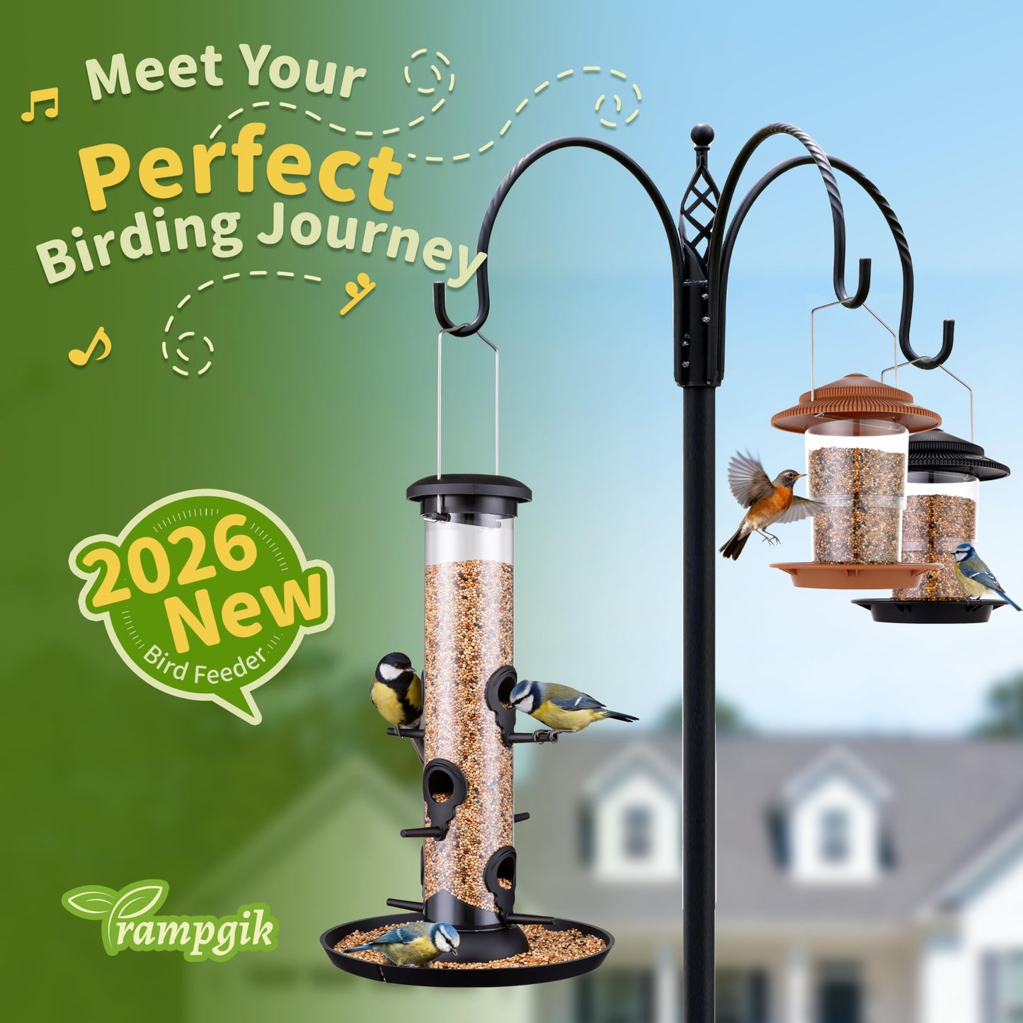 Trampgik Bird Feeders for Outdoors Seed Catcher,6 Port Wild Bird Feeders with Tray,Bird Feeders for Outside Hanging for Cardinal 13 Inch,Black,Pack of 1