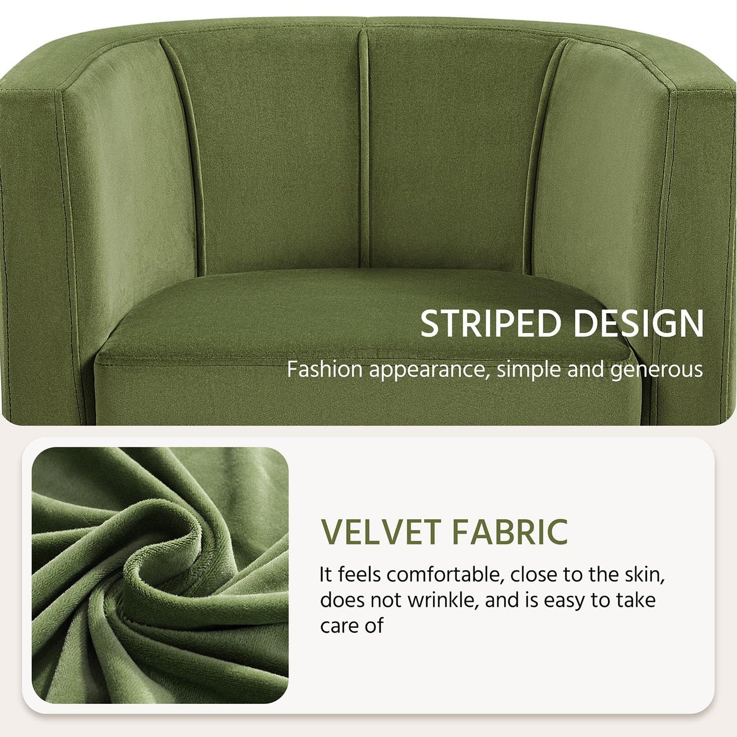 Yaheetech Velvet Accent Chair, Modern and Comfortable Armchairs, Upholstered Barrel Sofa Chair for Living Room Bedroom Waiting Room, Olive Green