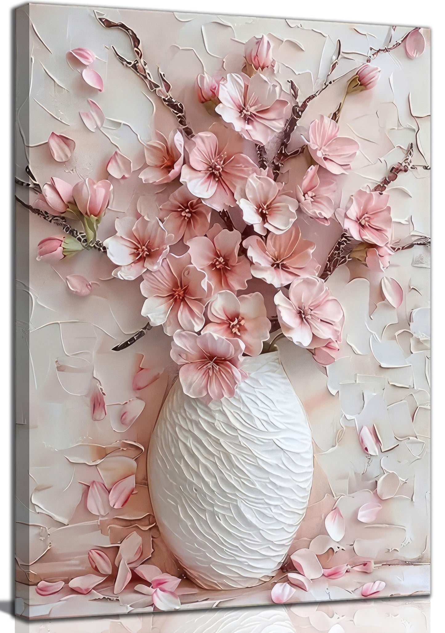 Pink Floral Canvas Wall Art sakura Flowers Botanical painting Decor Pictures Cherry blossoms Posters Prints for Living Room Classroom Bedroom office corridor bathroom Decoration