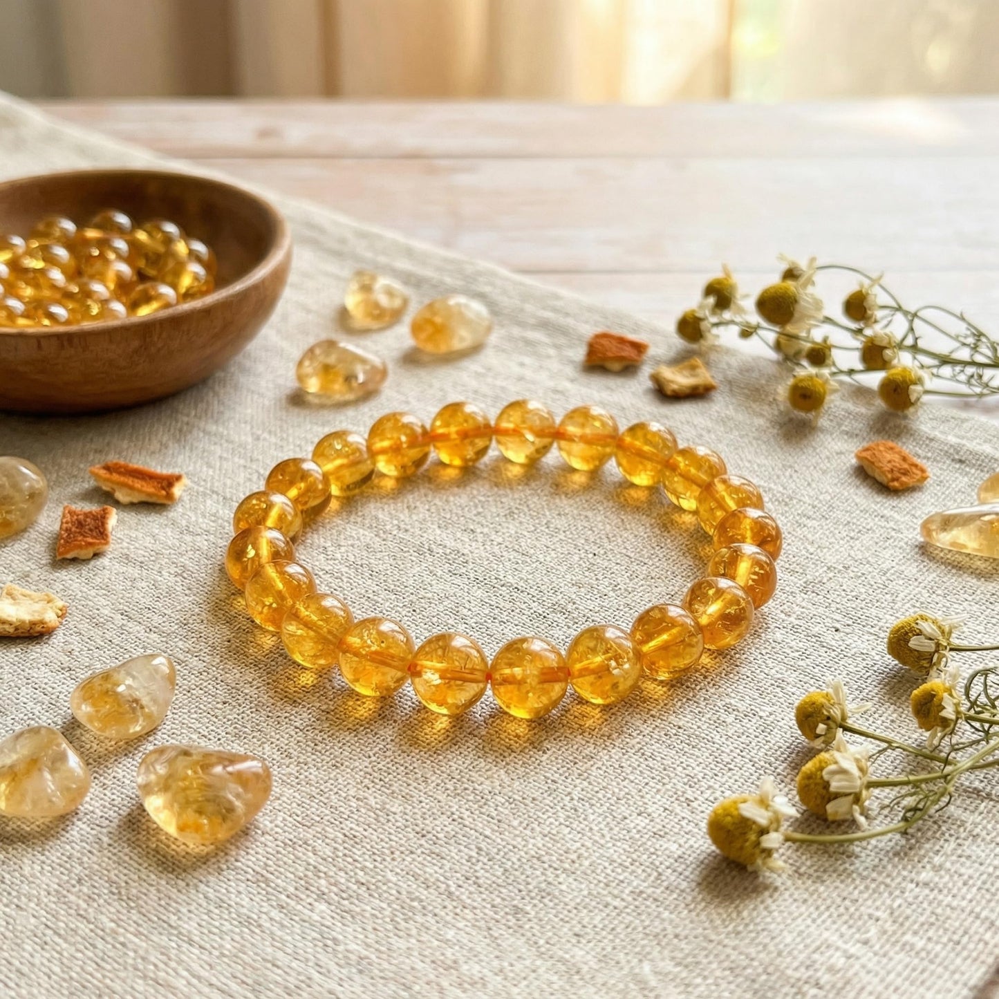 Yochus 45pcs Yellow Citrine Beads，8mm Healing Power Natural Stone Round Loose Beads for Jewelry Making Earring Necklace DIY Crafts