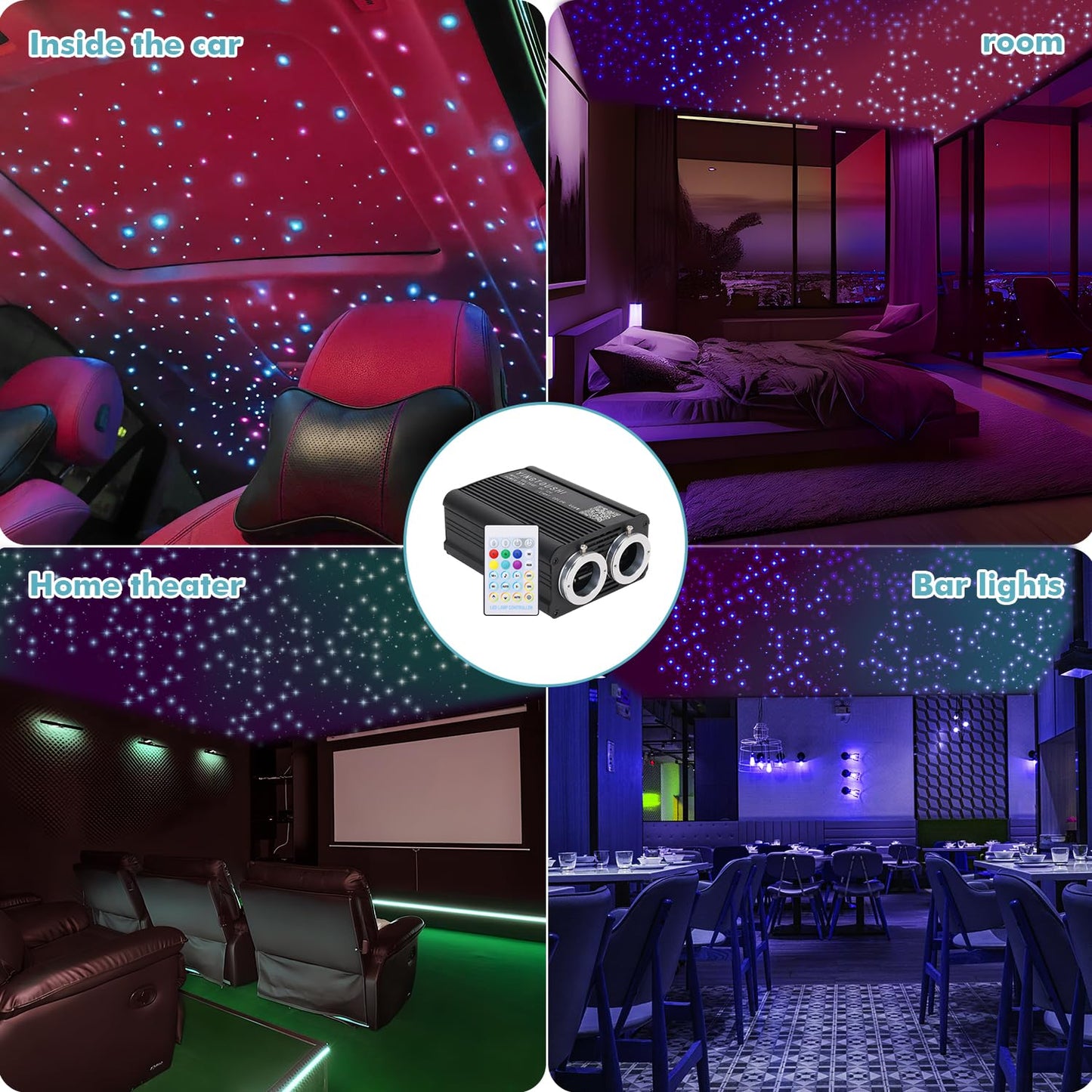 Twinkle Headliner Star Light Kit, 1000Pcs*0.03in*9.8ft Ceiling Fiber Optic Lights APP/Remote Control Star Effect Music Mode RGBW Sound Activated for Car Roof Home Ceiling